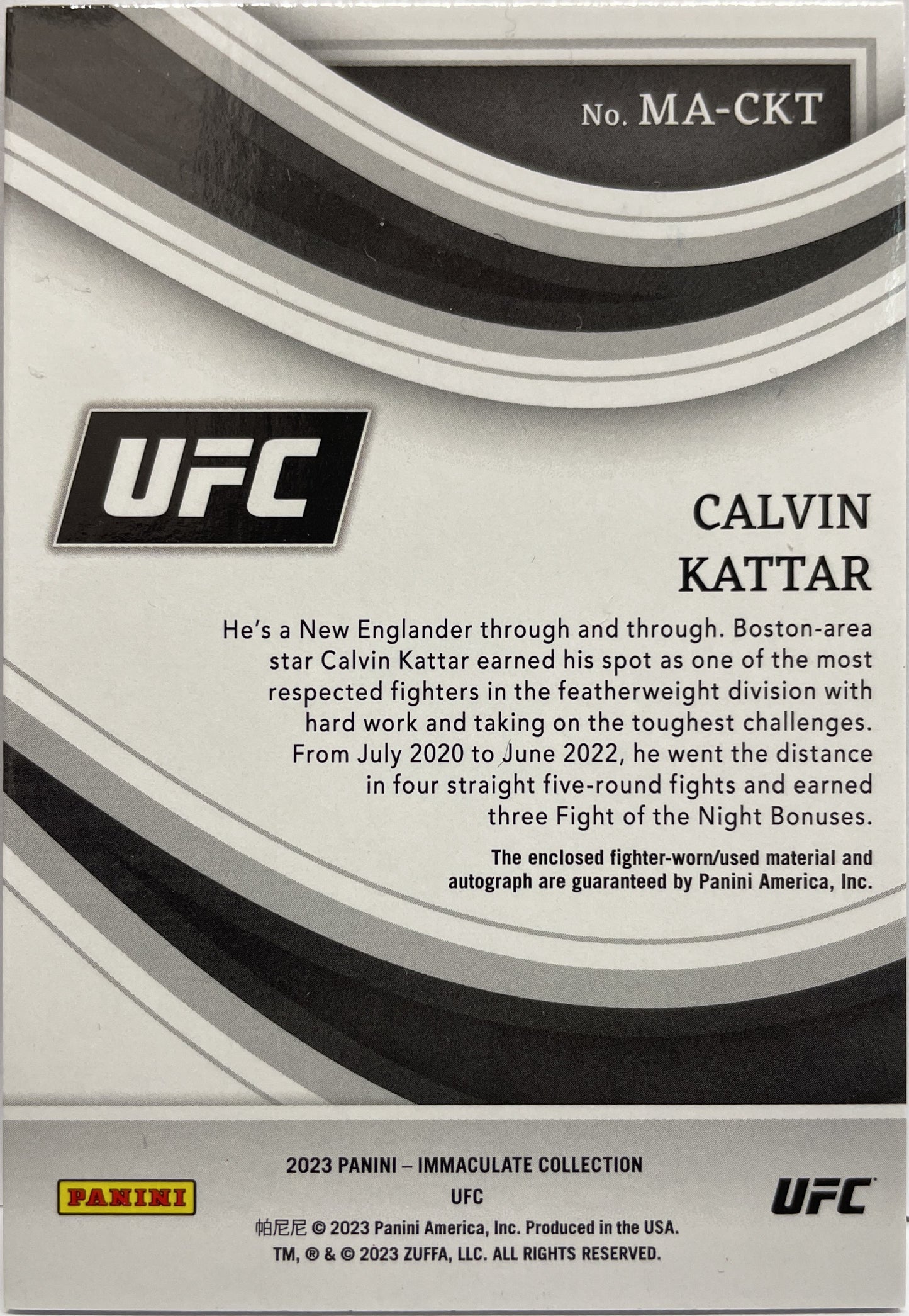 Calvin Kattar 29/99 Memorabilia Autograph Patch Immaculate UFC 2023