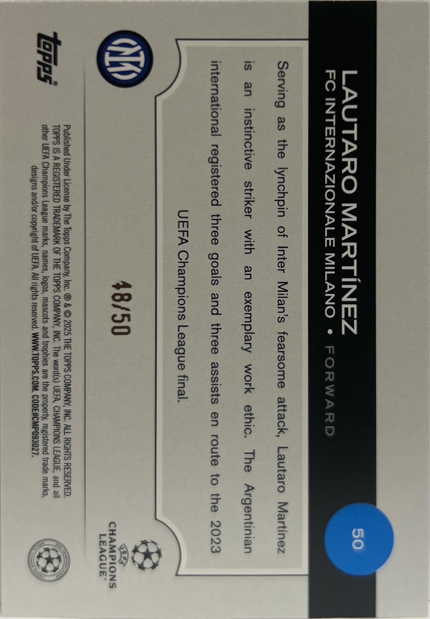 Lautaro Martinez 48/50 Gold Topps UCC 2024/25