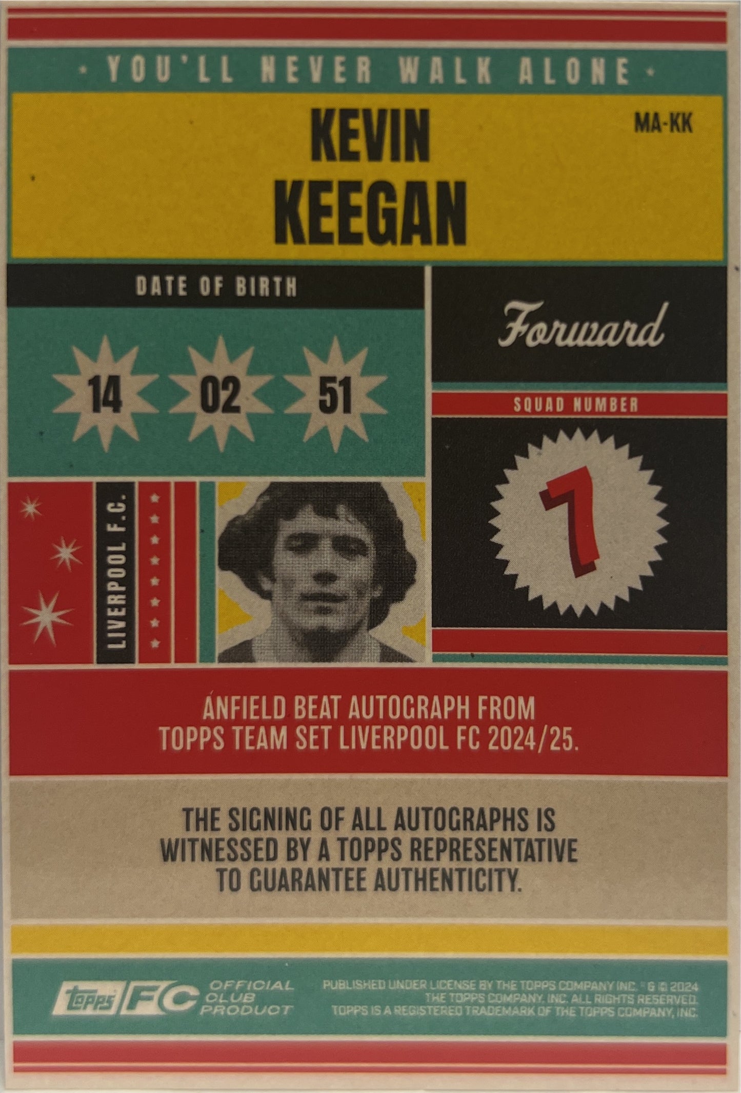 Kevin Keegan 13/99 Autograph Topps Liverpool Team Set 2023/24