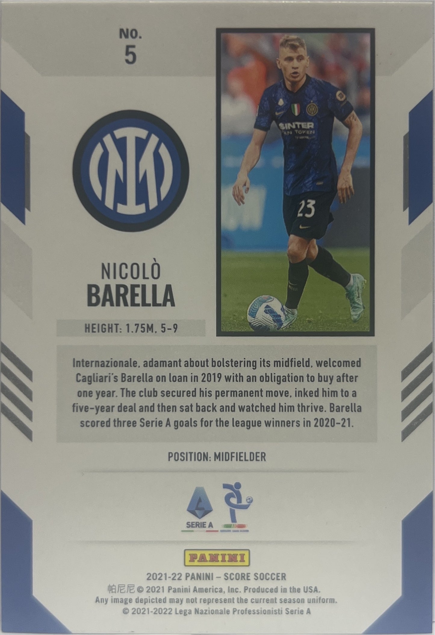 Nicolo Barella 7/99 Orange Score Serie A 2021/22
