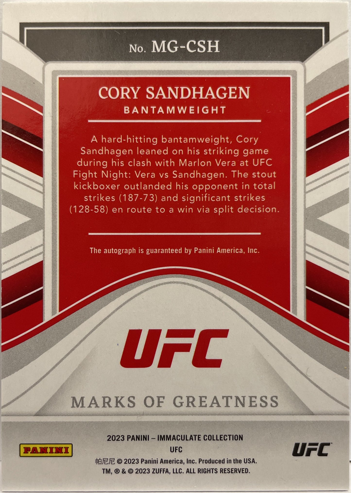 Cory Sandhagen 51/99 Autograph Marks Of Greatness Immaculate UFC 2023