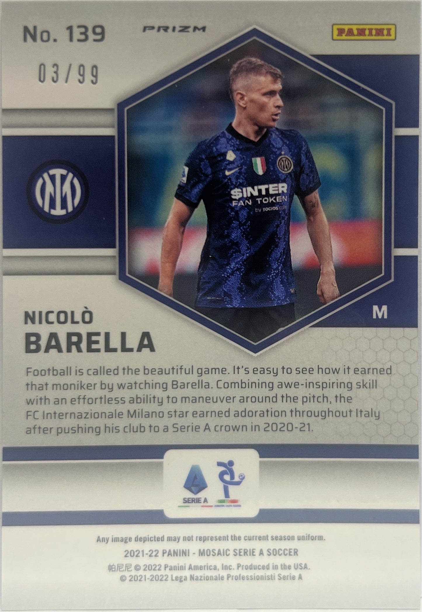 Nicolo Barella 3/99 Blue Mosaic Serie A 2021/22