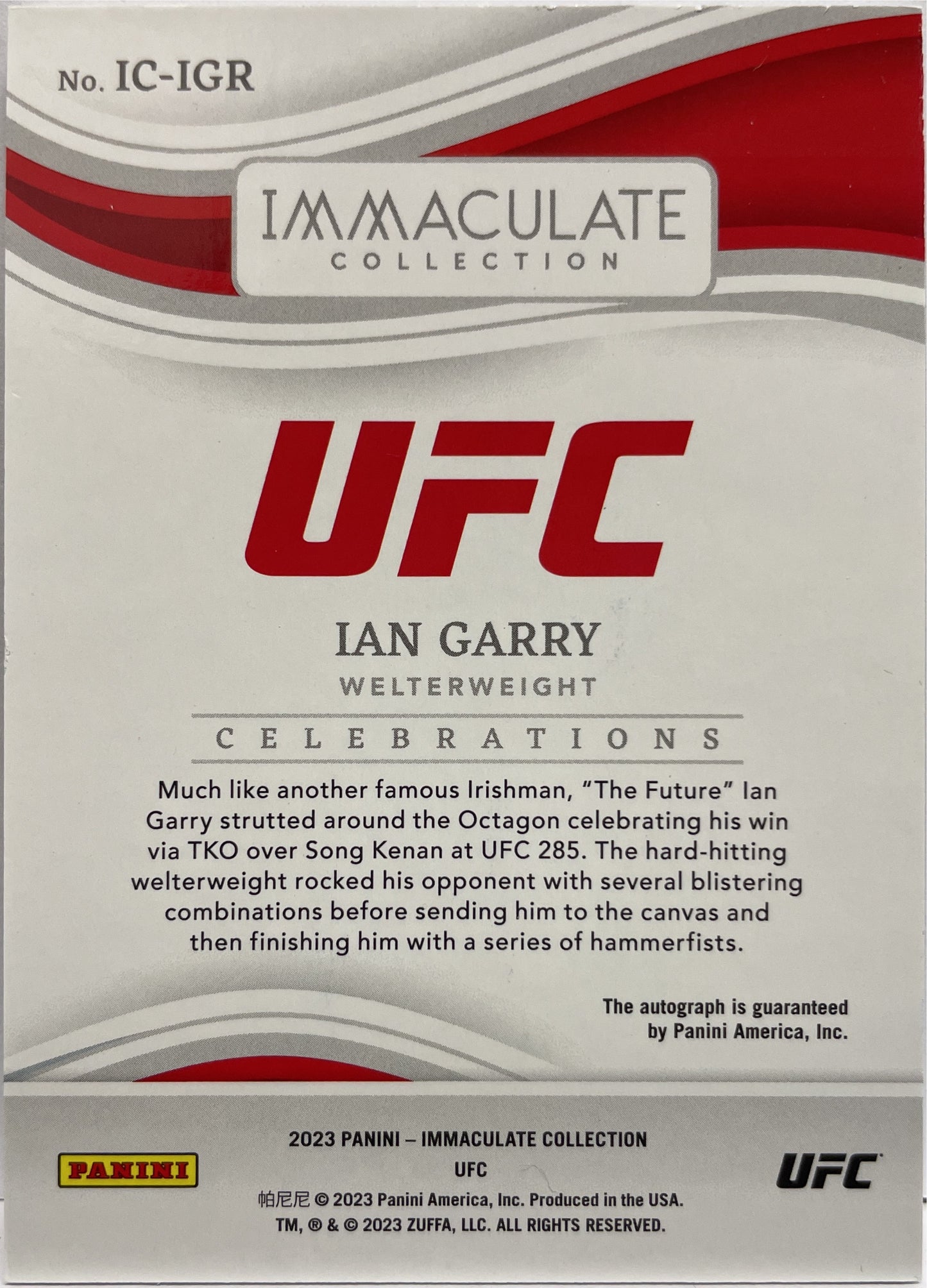 Ian Garry 69/99 Autograph Immaculate UFC 2023