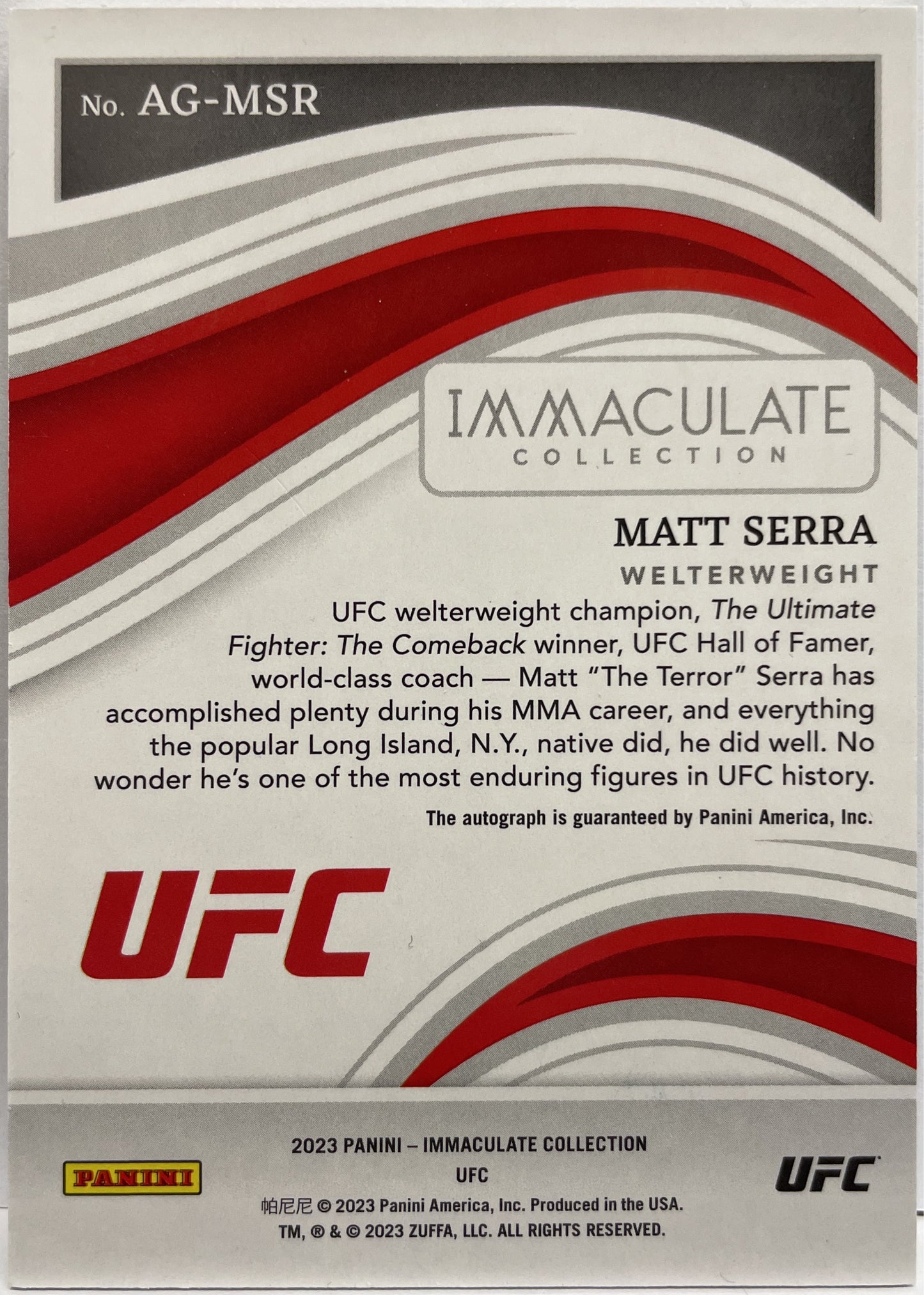 Matt Serra 12/25 Autograph All-Time Great Red Immaculate UFC 2023