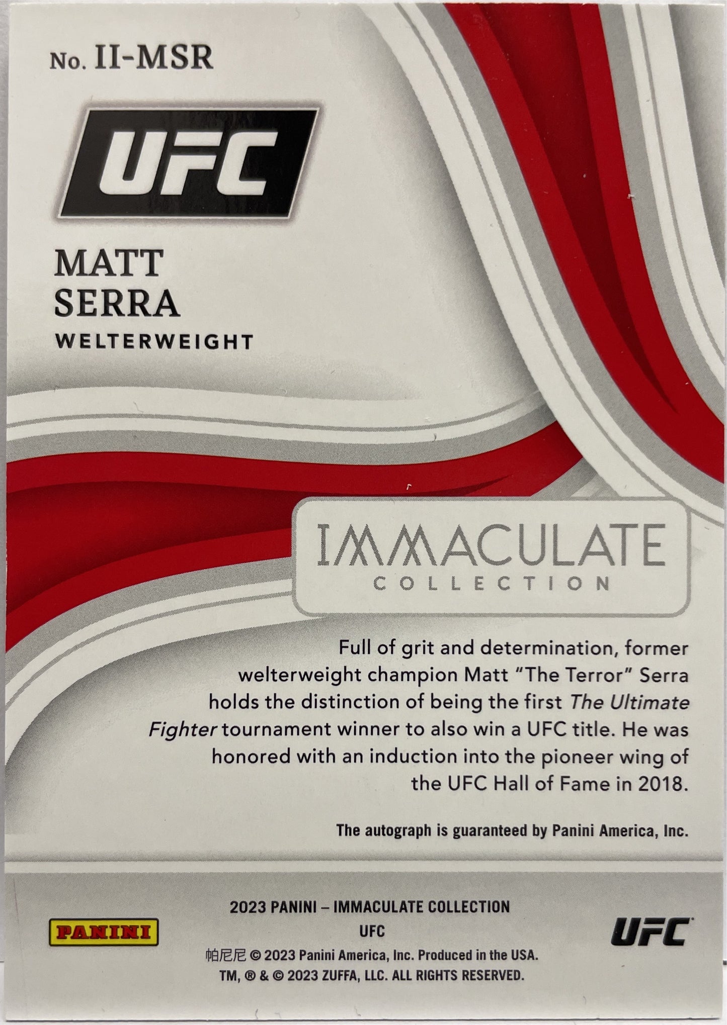Matt Serra 27/99 Autograph Induction 2018 Hall Of Fame Immaculate UFC 2023