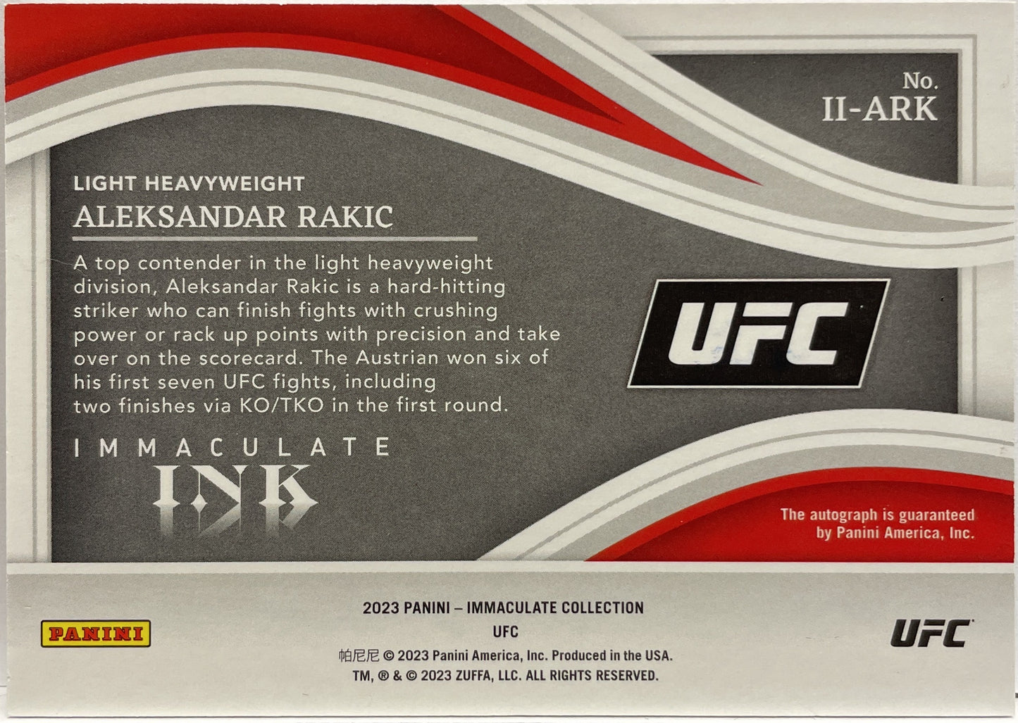 Aleksandar Rakic 18/30 Autograph Ink Immaculate UFC 2023