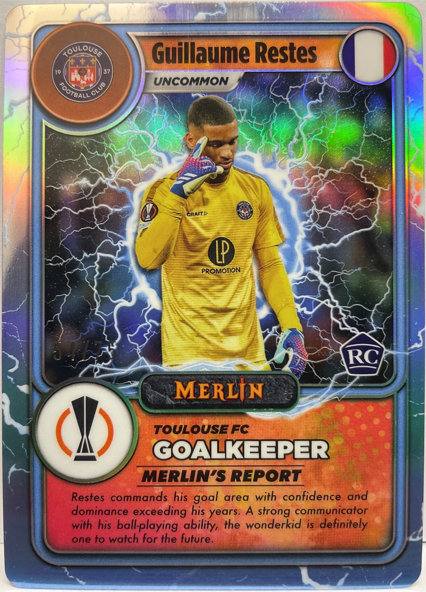 Guillaume Restes 54/75 Rookie Merlin's Gamer Blue Topps Chrome Merlin UCC 2023/24