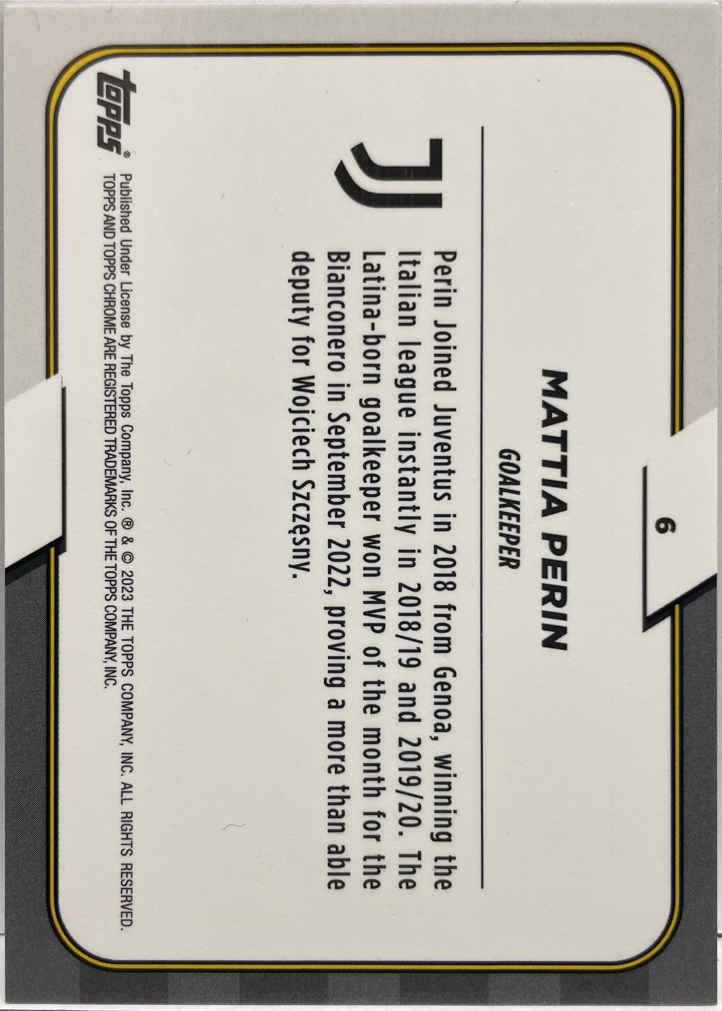 Mattia Perin 20/25 Orange Topps Chrome Juventus 2022/23