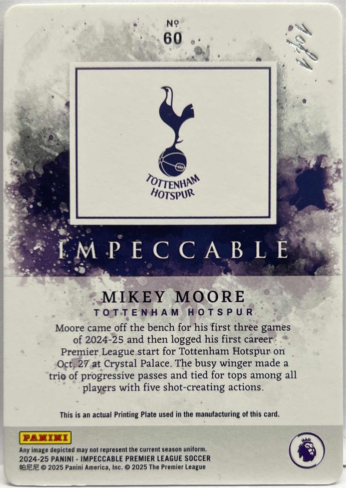 Mikey Moore 1/1 Printing Plates Impeccable Premier League 2024/25