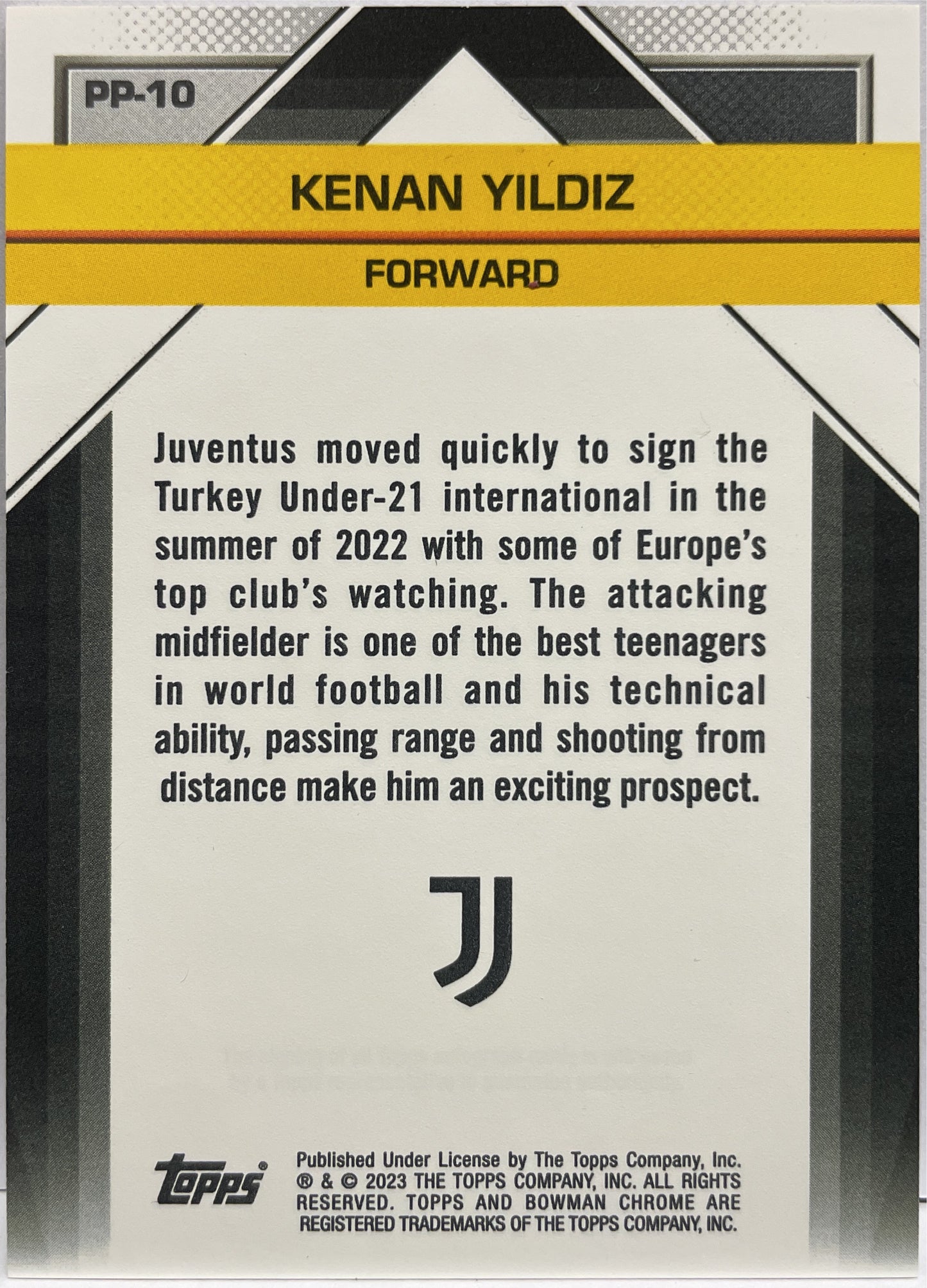 Kenan Yildiz Il Futuro 1ST Bowman Topps Chrome Juventus 2022/23