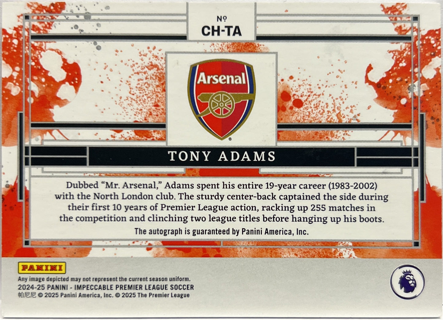 Tony Adams 21/86 Autograph Club History Impeccable Premier League 2024/25
