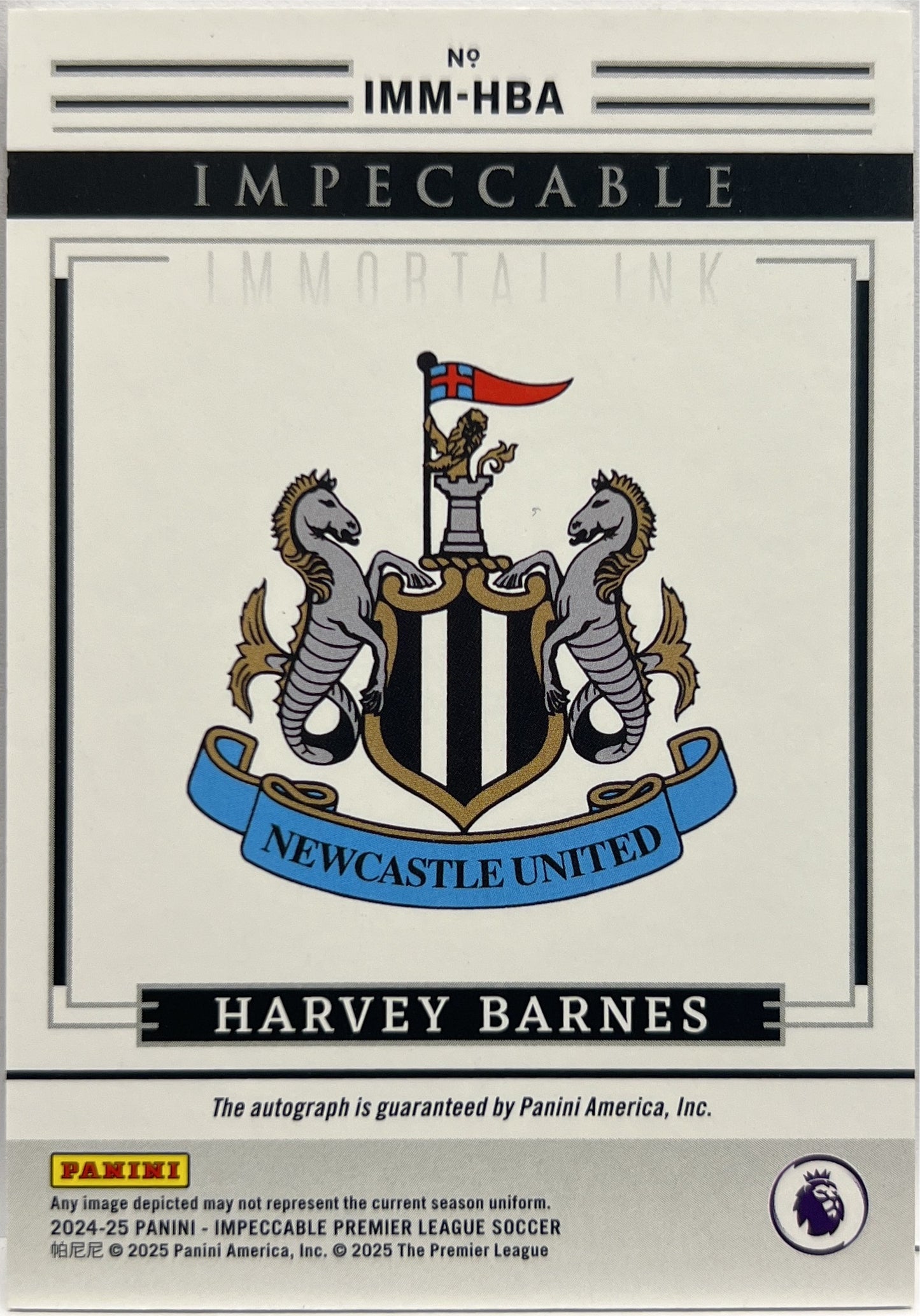 Harvey Barnes 19/99 On Card Autograph Immortal Ink Impeccable Premier League 2024/25