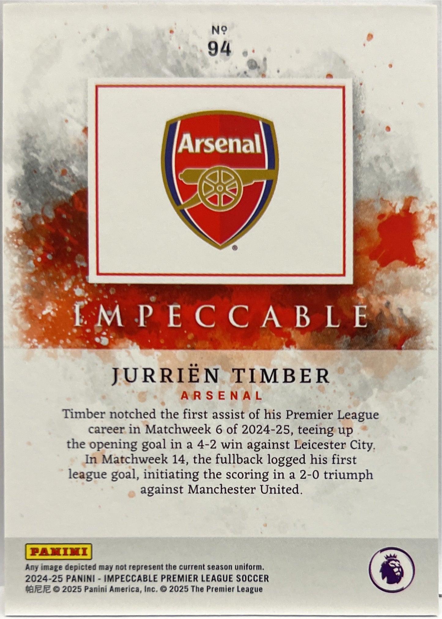 Jurrien Timber 39/65 Impeccable Premier League 2024/25