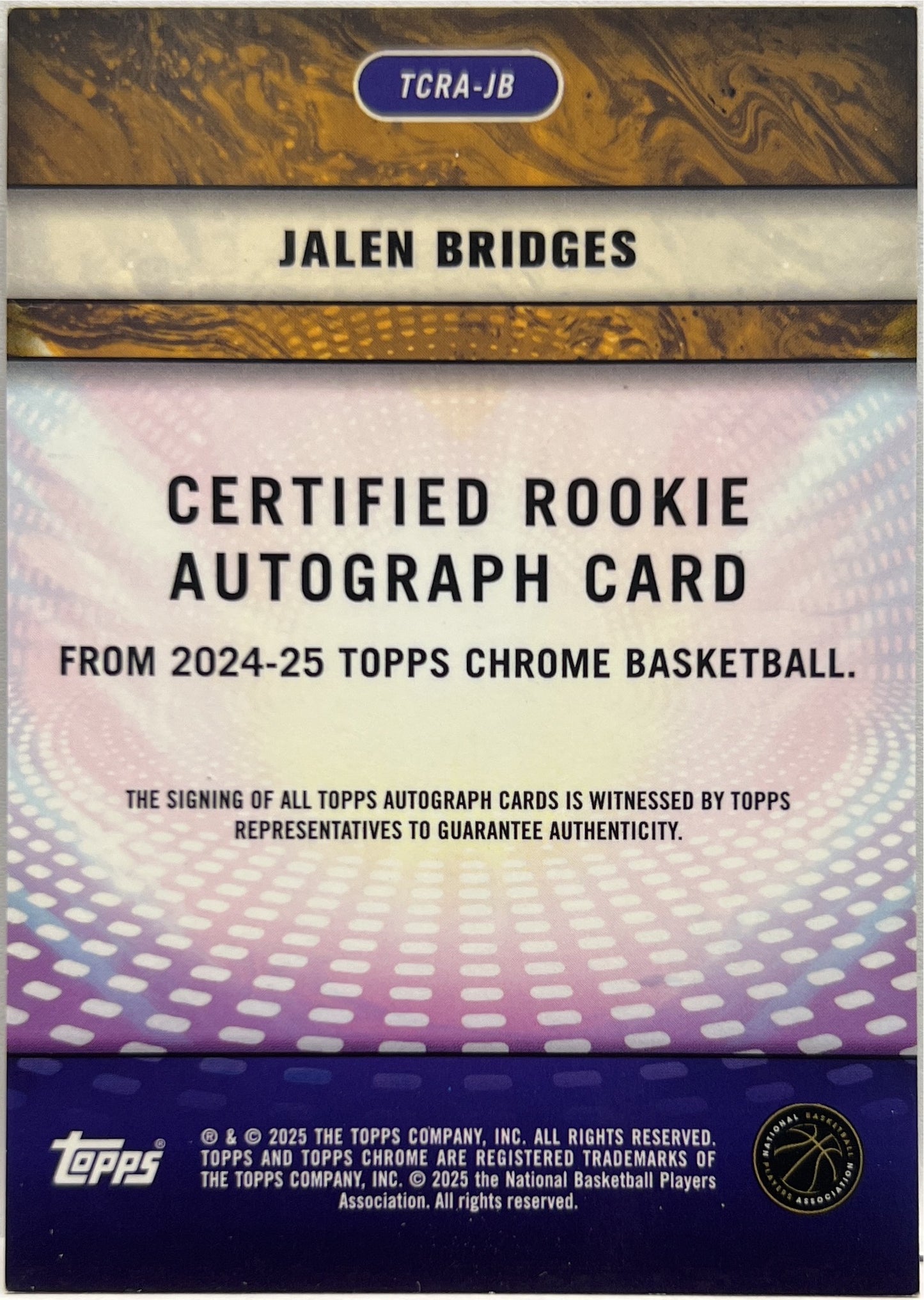 Jalen Bridges 37/50 Rookie Certified Autograph Gold Geometric Topps Chrome Basketball NBA 2024/25
