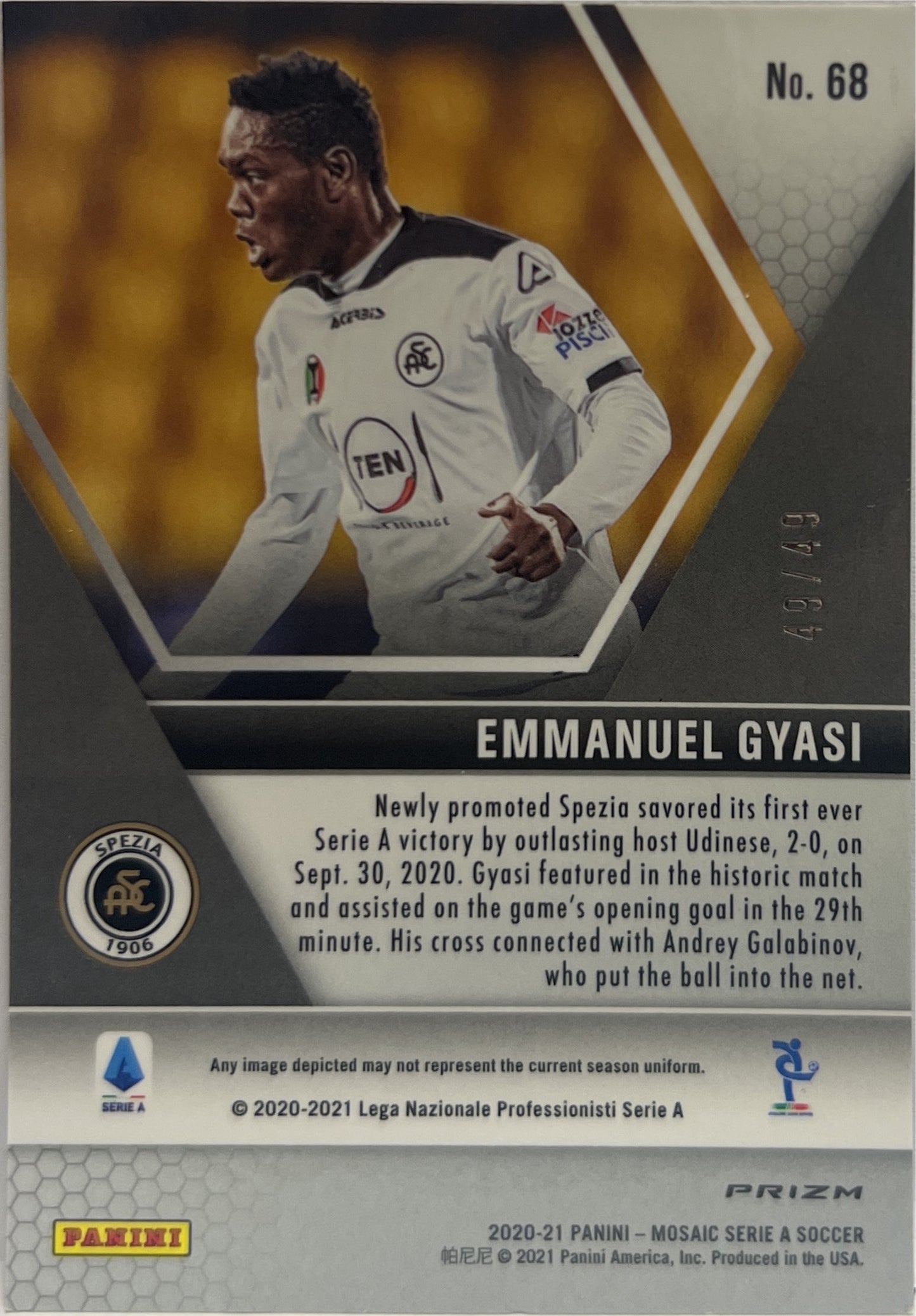 Emmanuel Gyasi 49/49 Rookie Purple Mosaic Serie A 2020/21