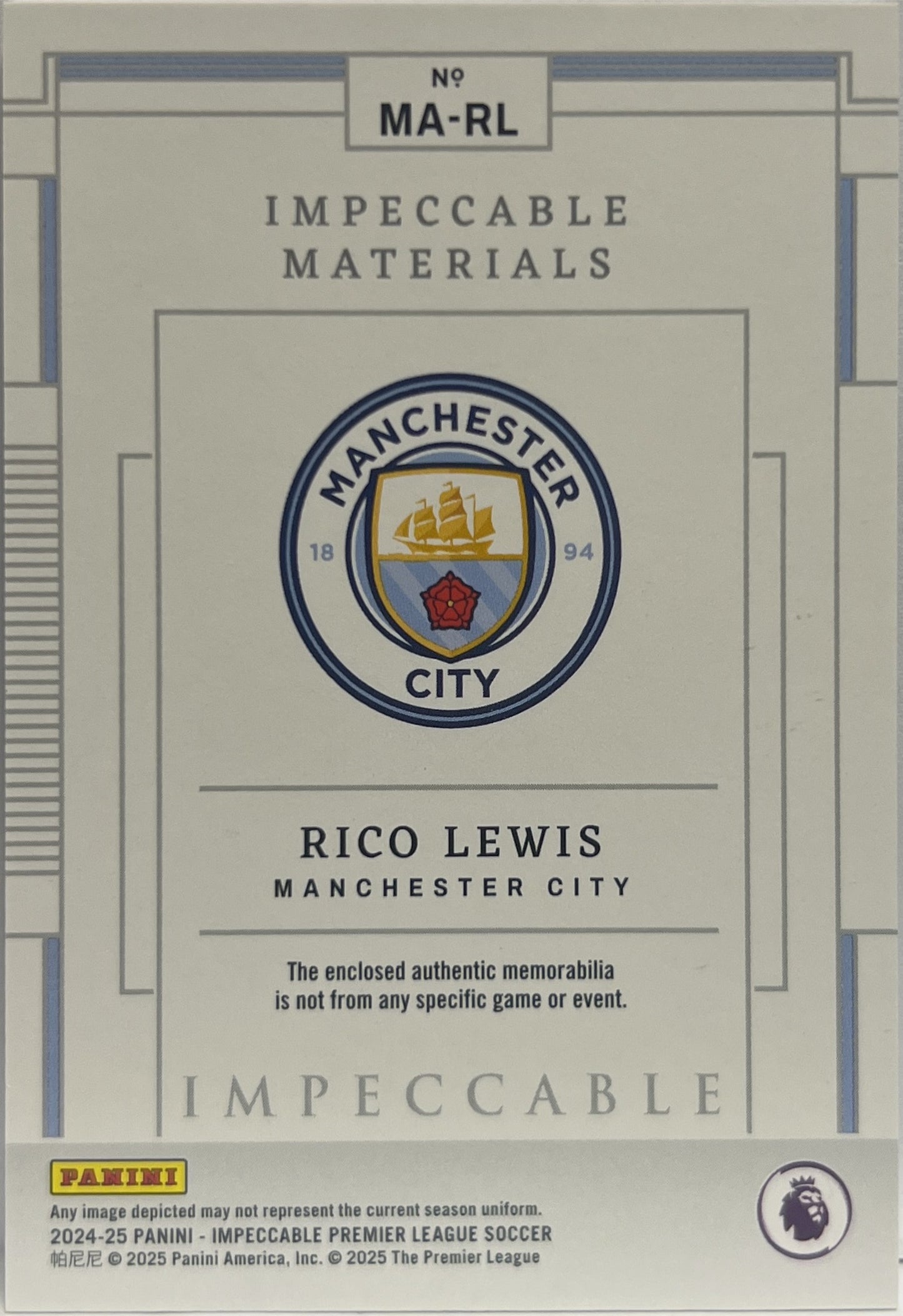 Rico Lewis 39/49 Patch Materials Impeccable Premier League 2024/25