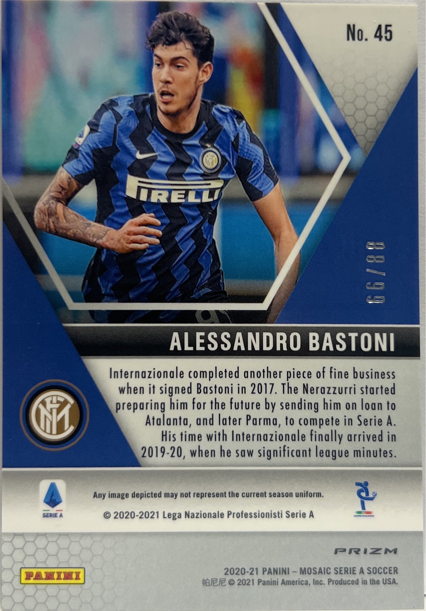 Alessandro Bastoni 88/99 Red & Gold Mosaic Serie A 2020/21