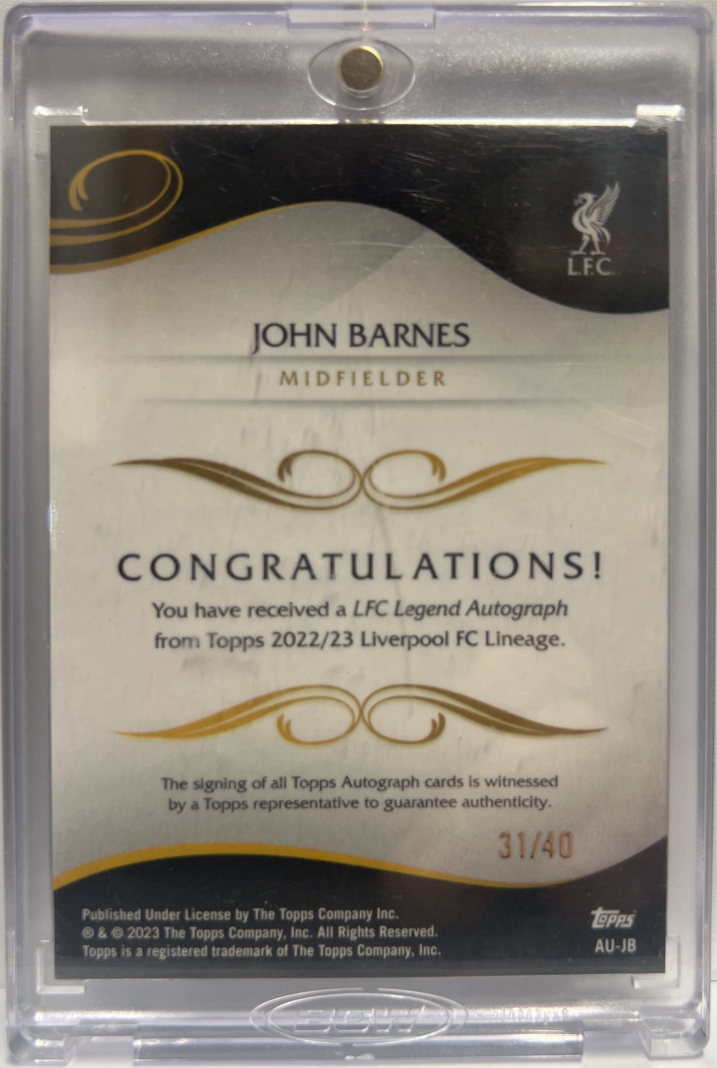 John Barnes Autograph 31/40 Topps Lineage Liverpool 2022/23