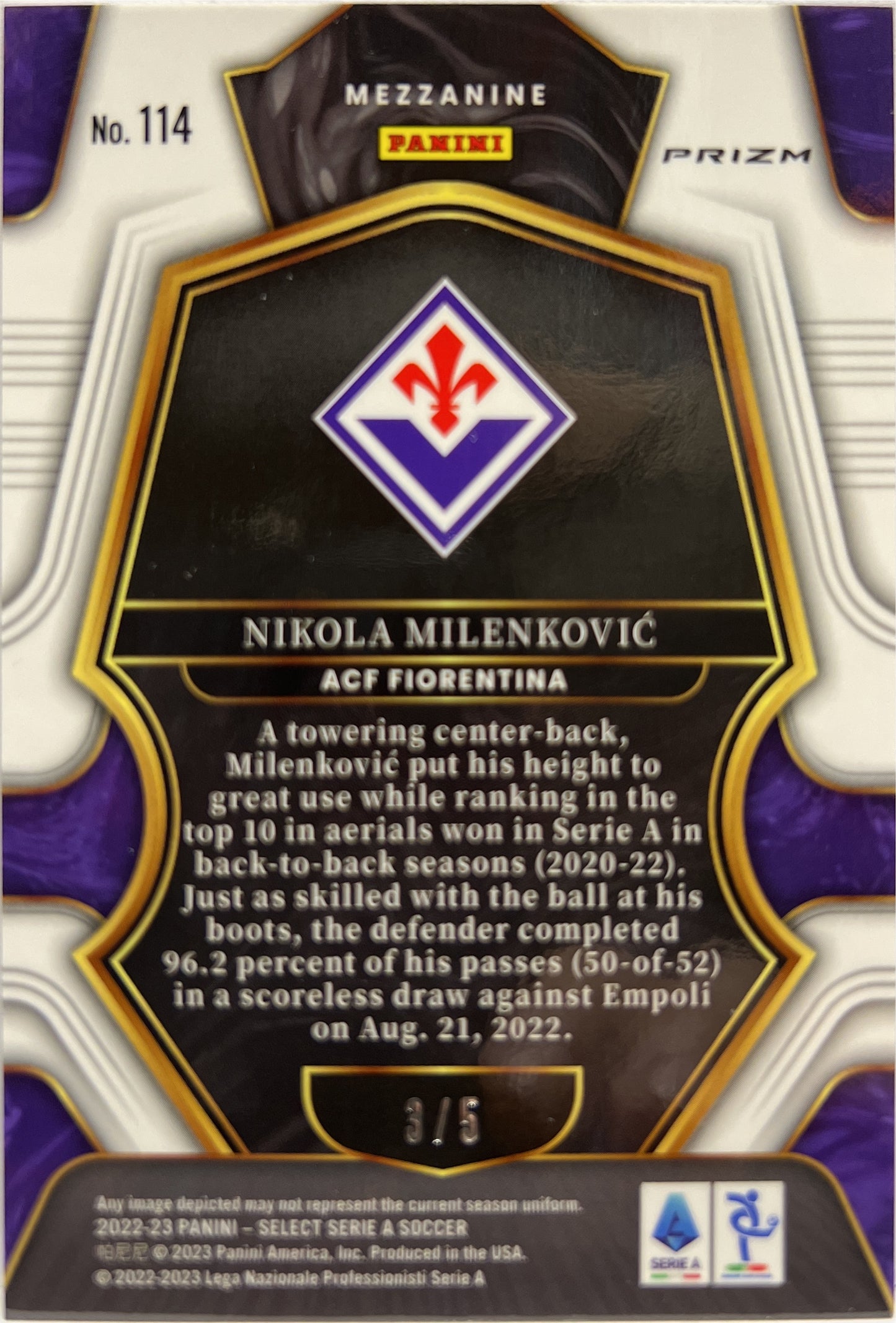 Nikola Milenkovic 3/5 Mezzanine Green Select Serie A 2022/23