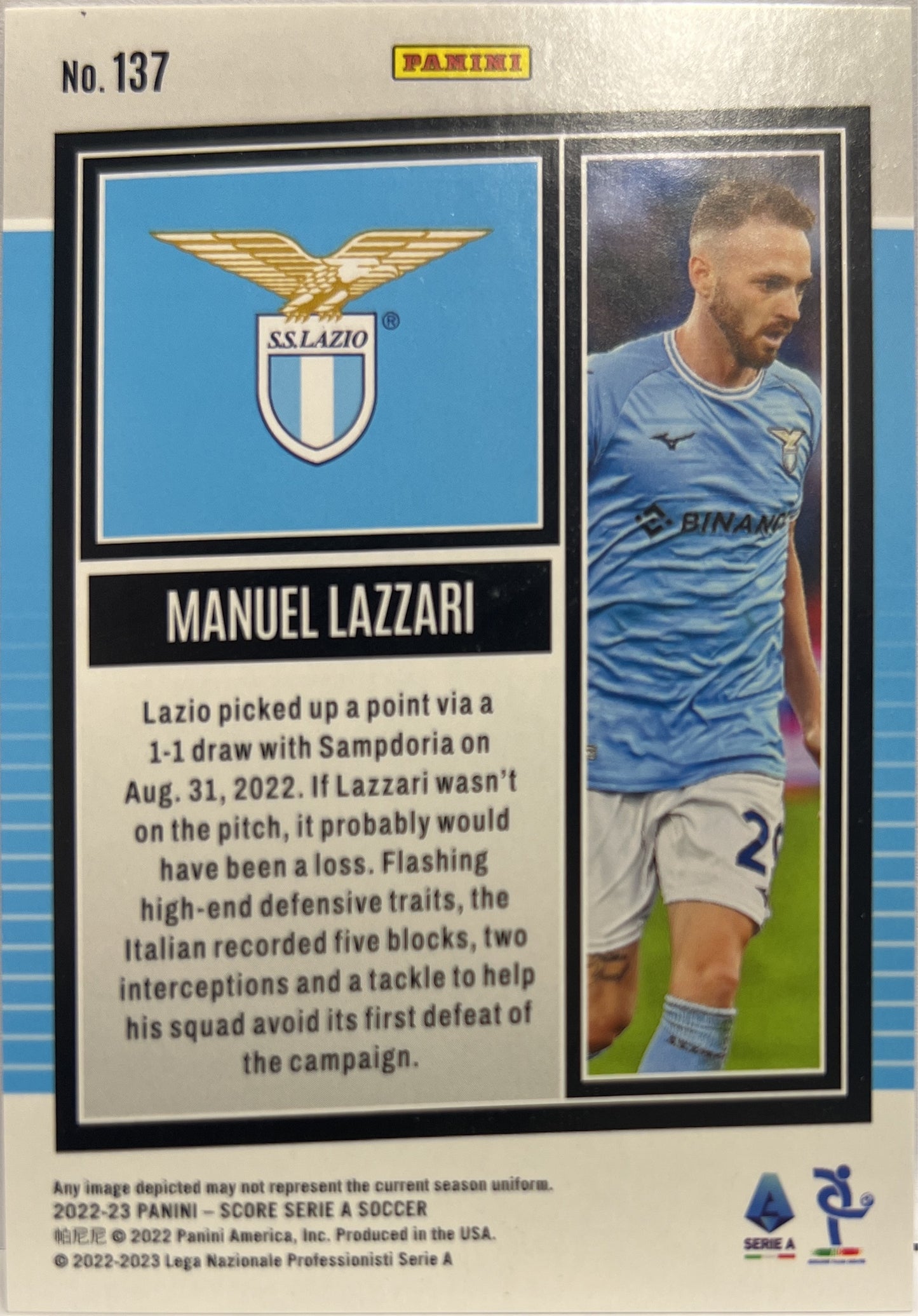 Manuel Lazzari 12/60 Blue Laser Score Serie A 2022/23