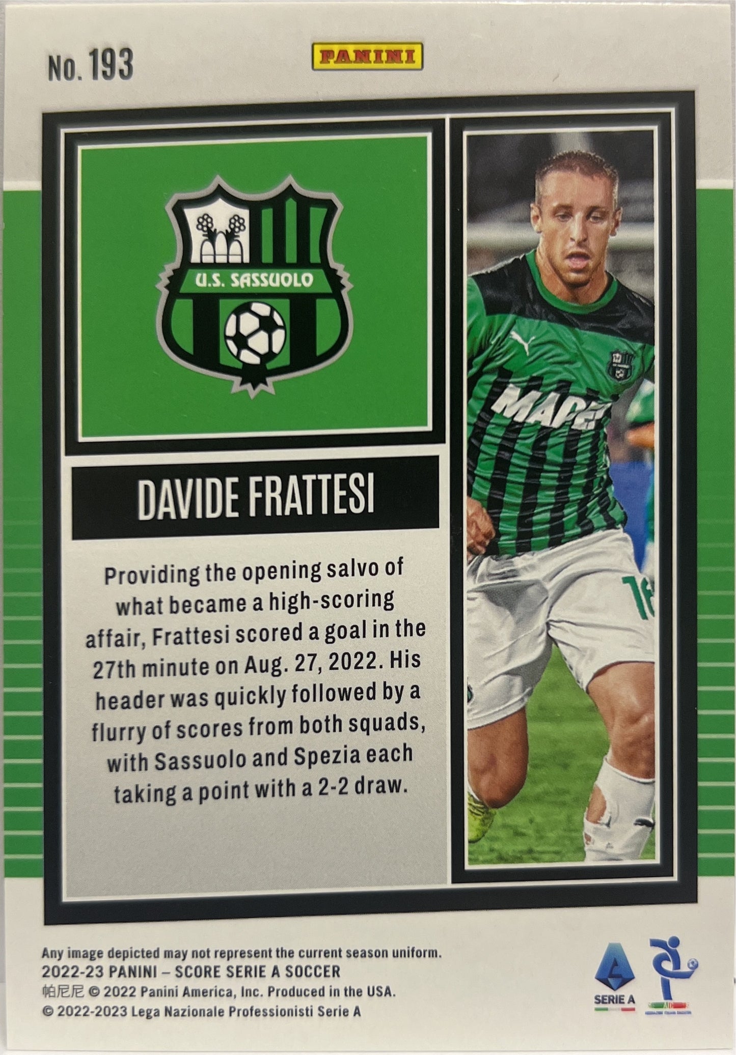 Davide Frattesi 4/10 Gold Swirl Score Serie A 2022/23