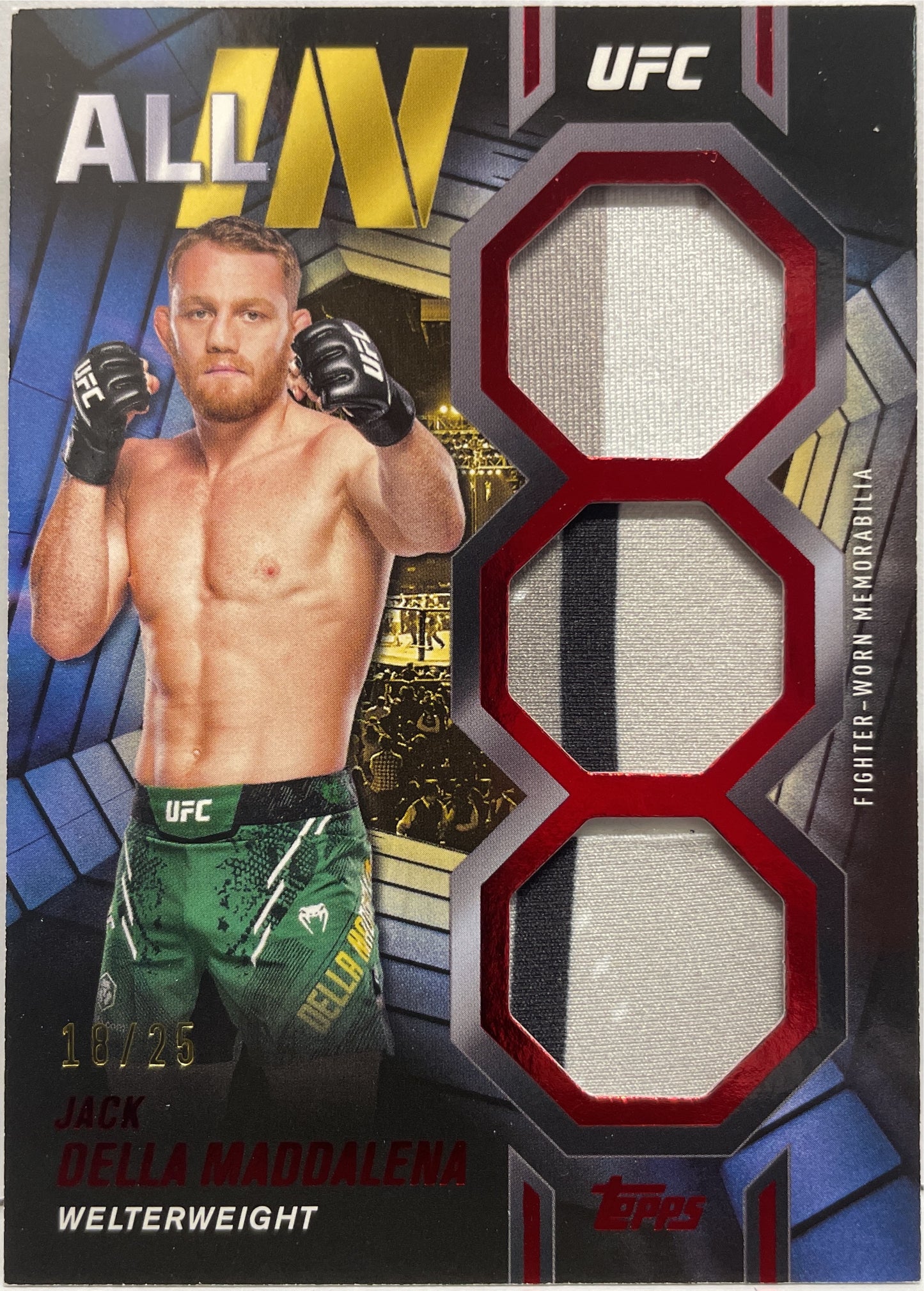 Jack Della Maddalena 18/25 Patch All In Fighter Worn Memorabilia Red Topps Knockout UFC 2024