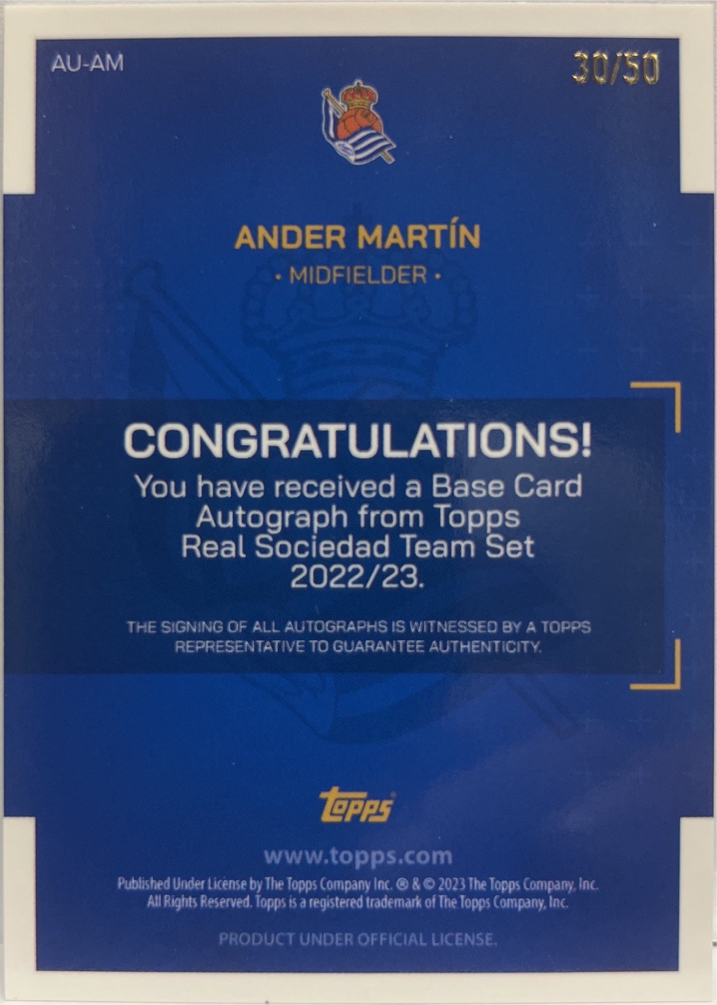 Ander Martin 30/50 Rookie Autograph Green Topps Team Set Real Sociedad 2022/23