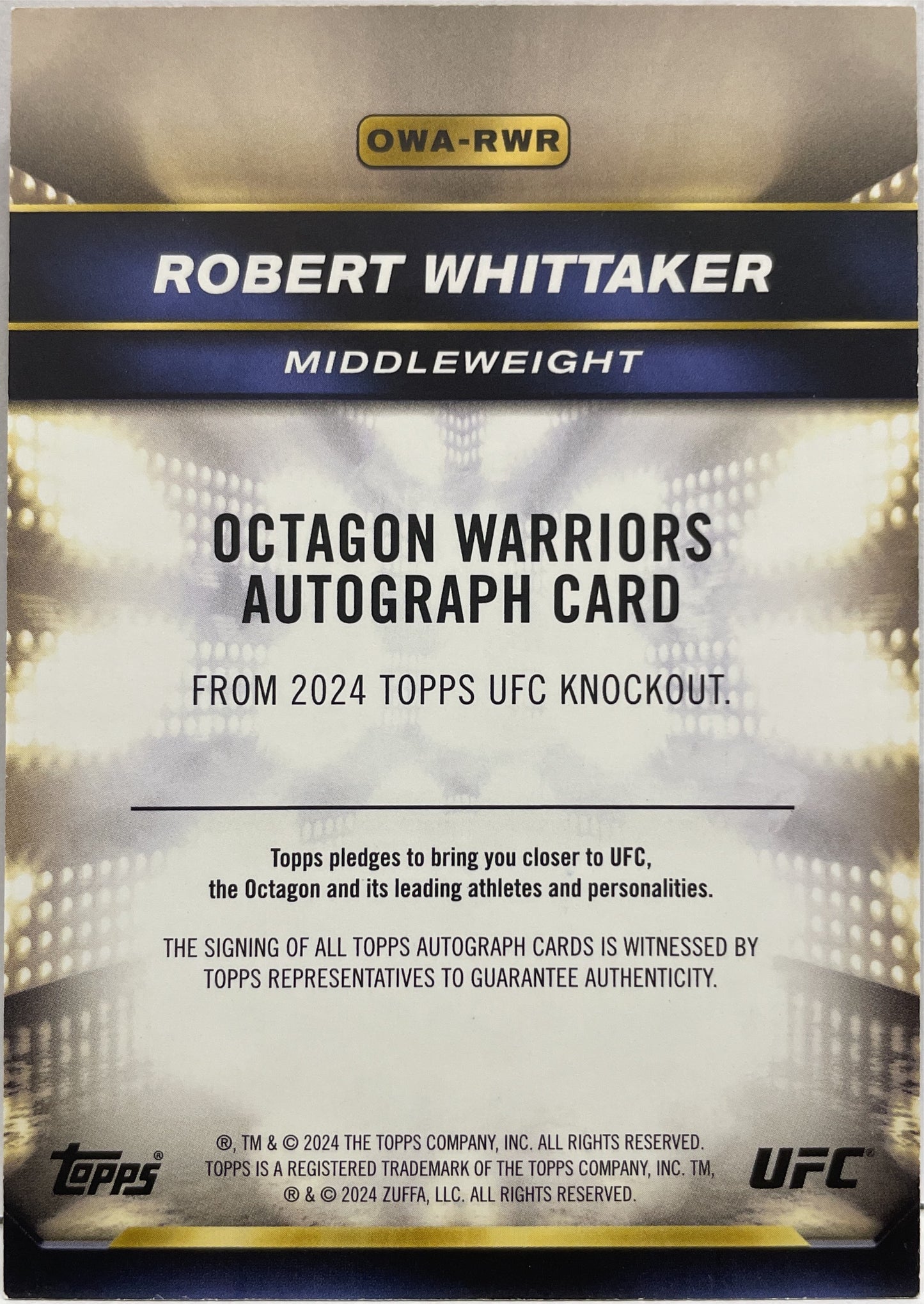 Robert Whittaker Autograph Octagon Warriors Topps Knockout UFC 2024