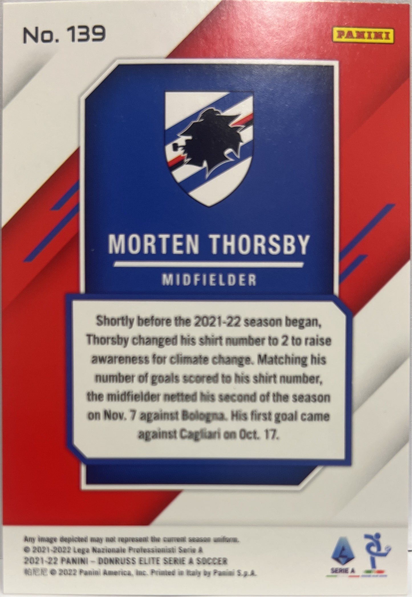 Morten Thorsby 1/25 Fireworks Donruss Elite Serie A 2021/22