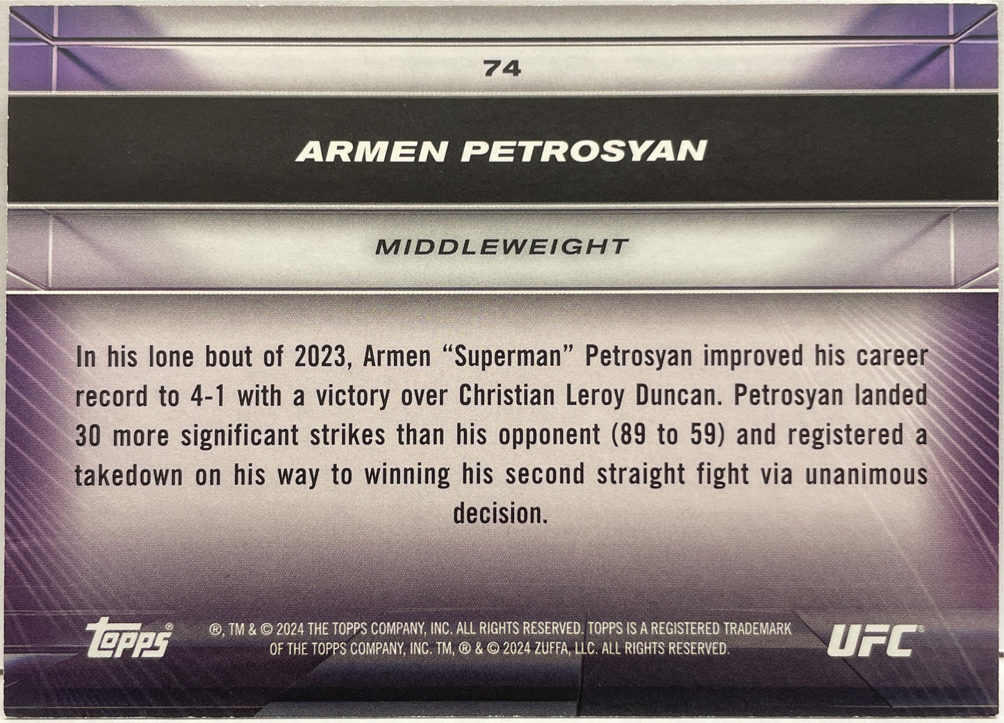 Armen Petrosyan 90/250 Rookie Bronze Topps Knockout UFC 2024