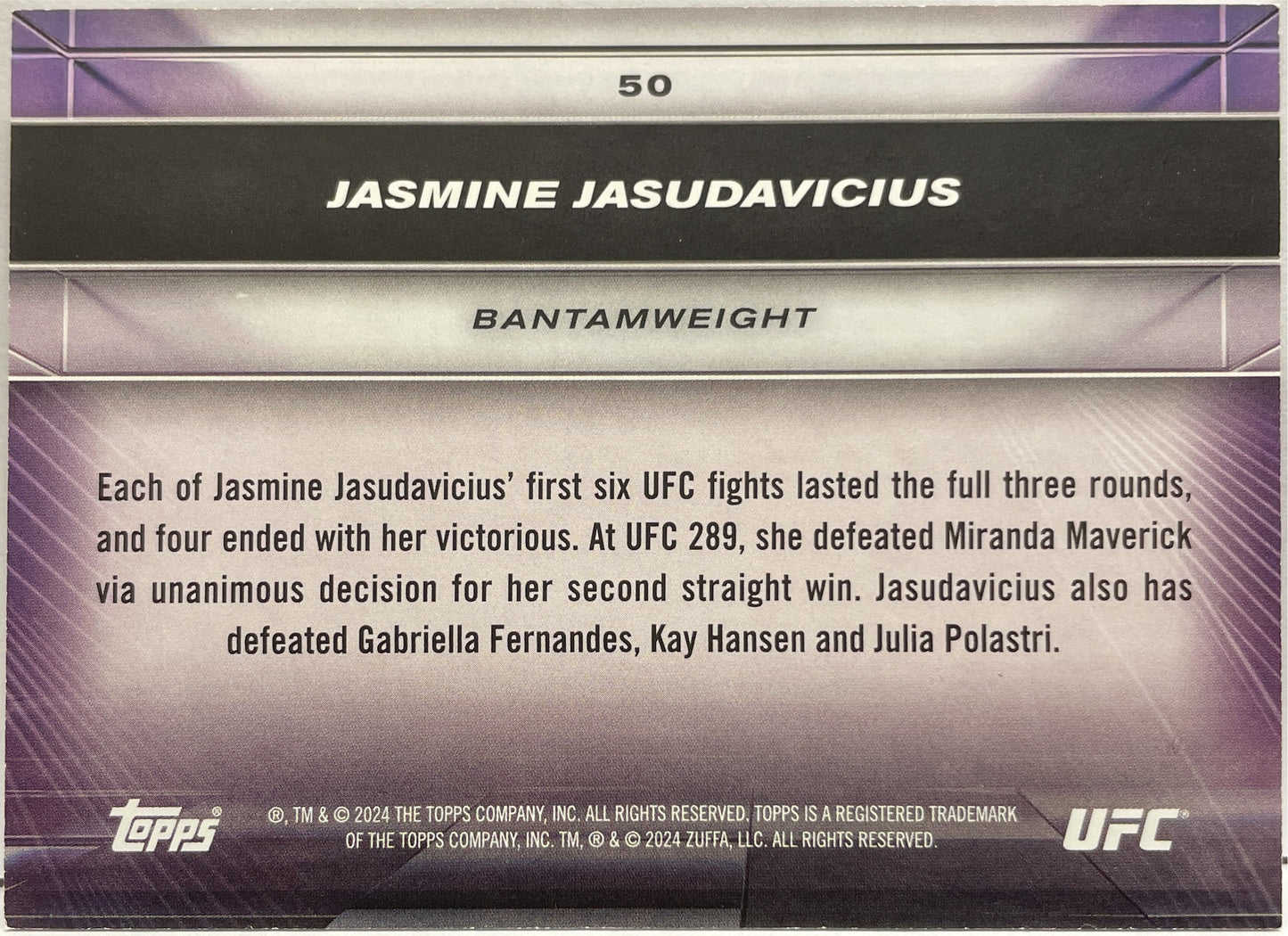 Jasmine Jasudavicius 44/99 Rookie Purple Topps Knockout UFC 2024
