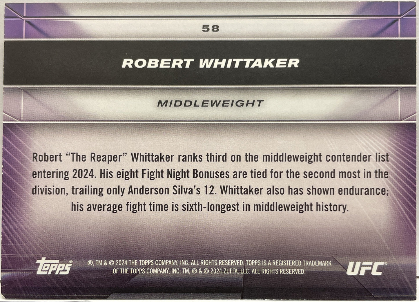 Robert Whittaker 50/50 Blue Topps Knockout UFC 2024