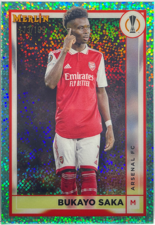 Bukayo Saka 173/199 Aqua Speckle Topps Chrome Merlin 2022/23