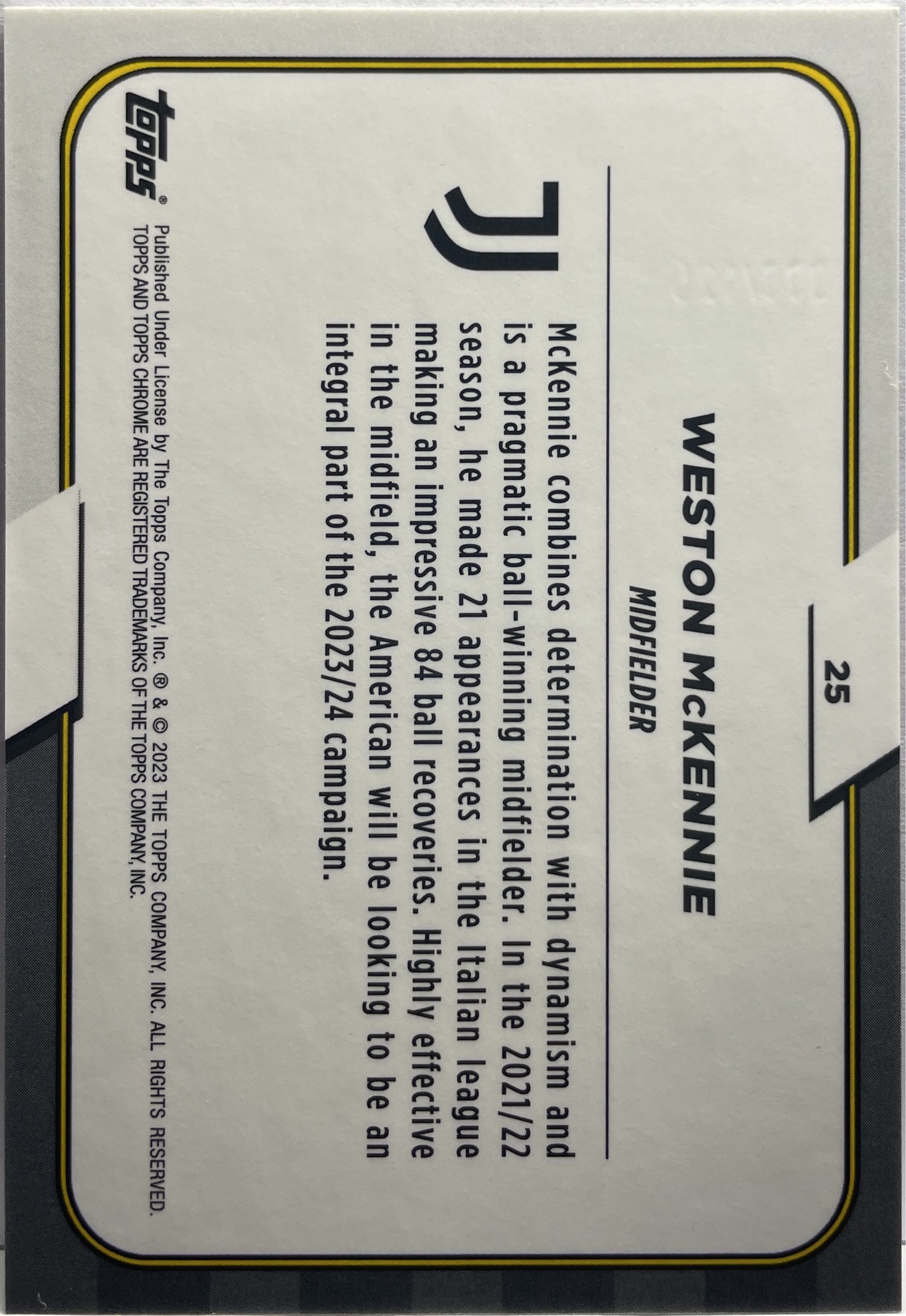 Weston McKennie 66/125 Pink Topps Chrome Juventus 2022/23