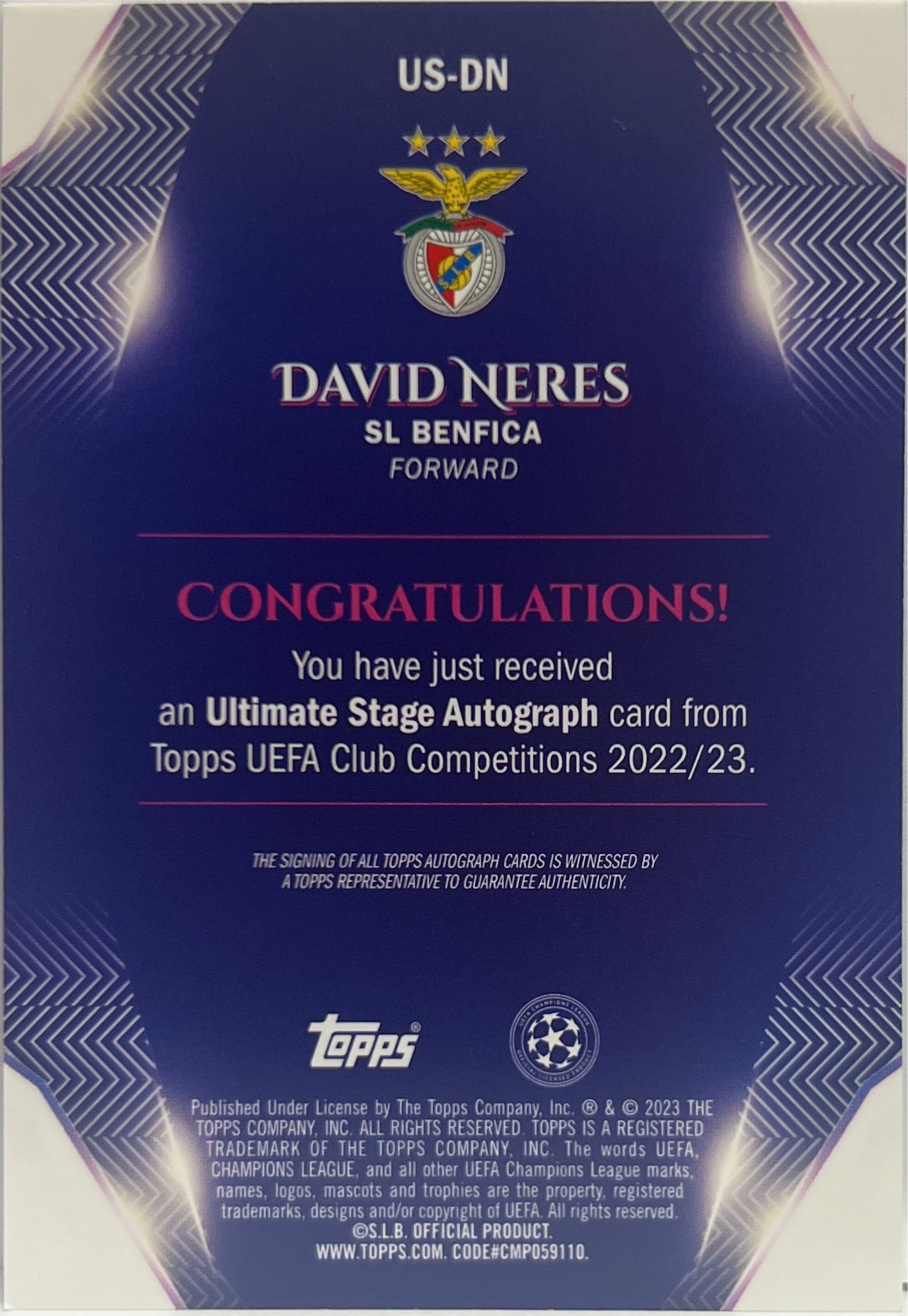 David Neres Autograph Ultimate Stage Topps UCC 2022/23