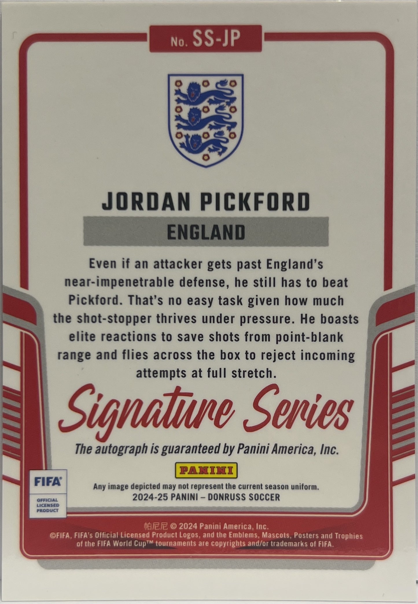 Jordan Pickford Autograph Signature Series Donruss Fifa 2024/25