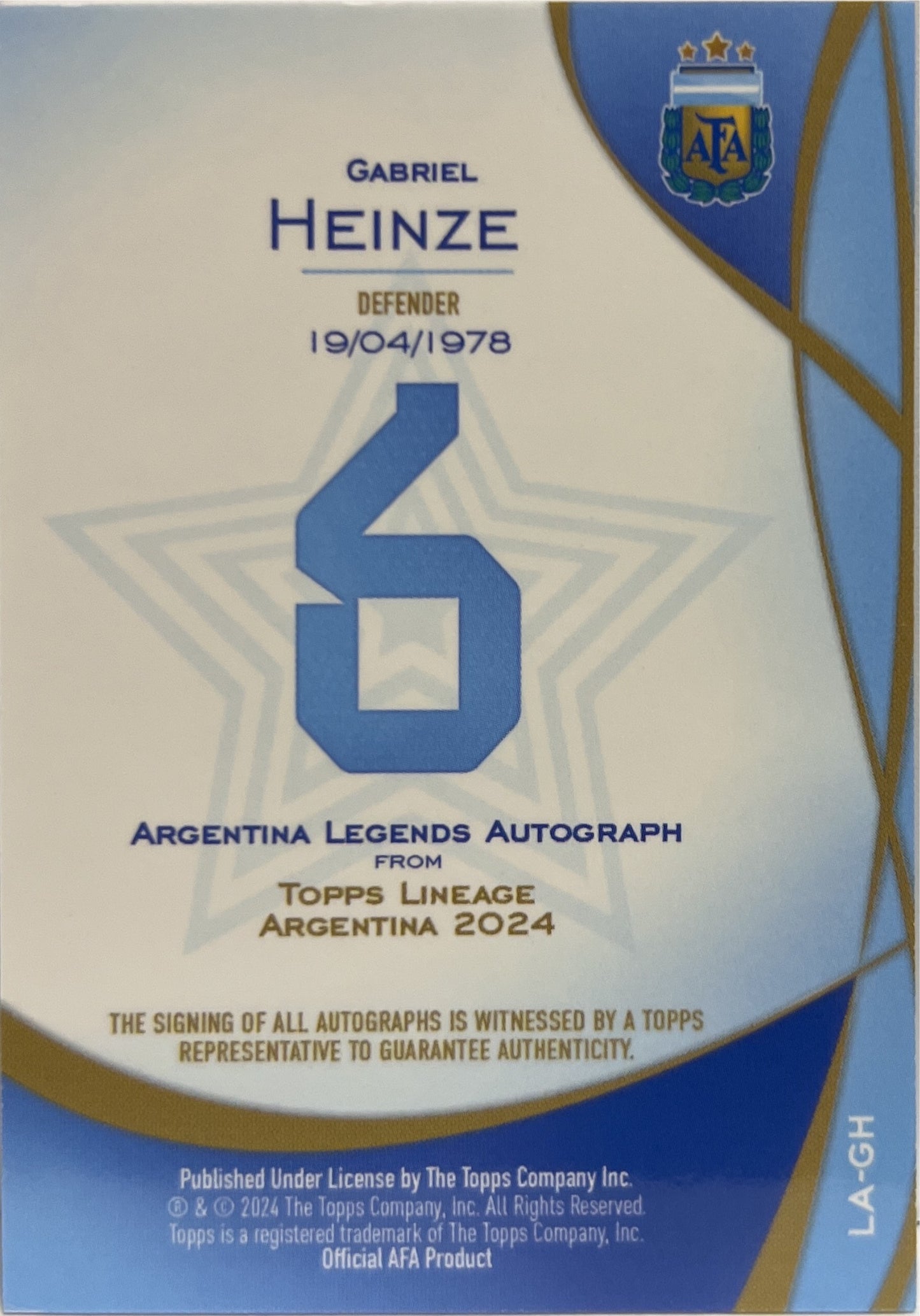Gabriel Heinze 68/75 Autograph Green Topps Lineage Argentina 2024