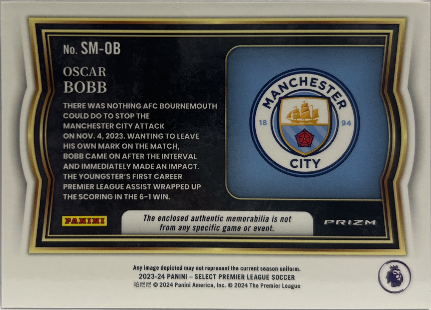 Oscar Bobb Rookie Patch Memorabilia Select Premier League 2023/24