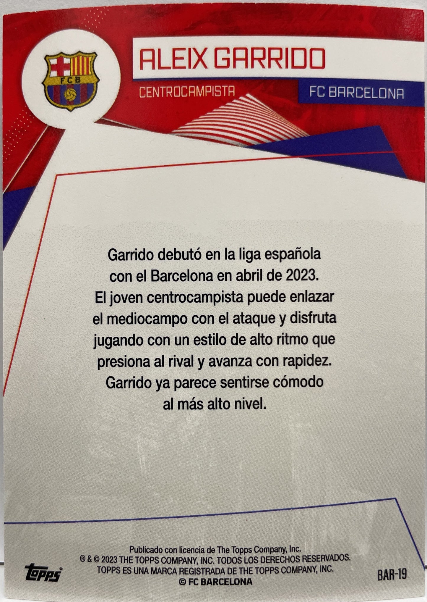 Aleix Garrido 189/399 Rookie Topps FC Barcelona Fan Set 2022/23