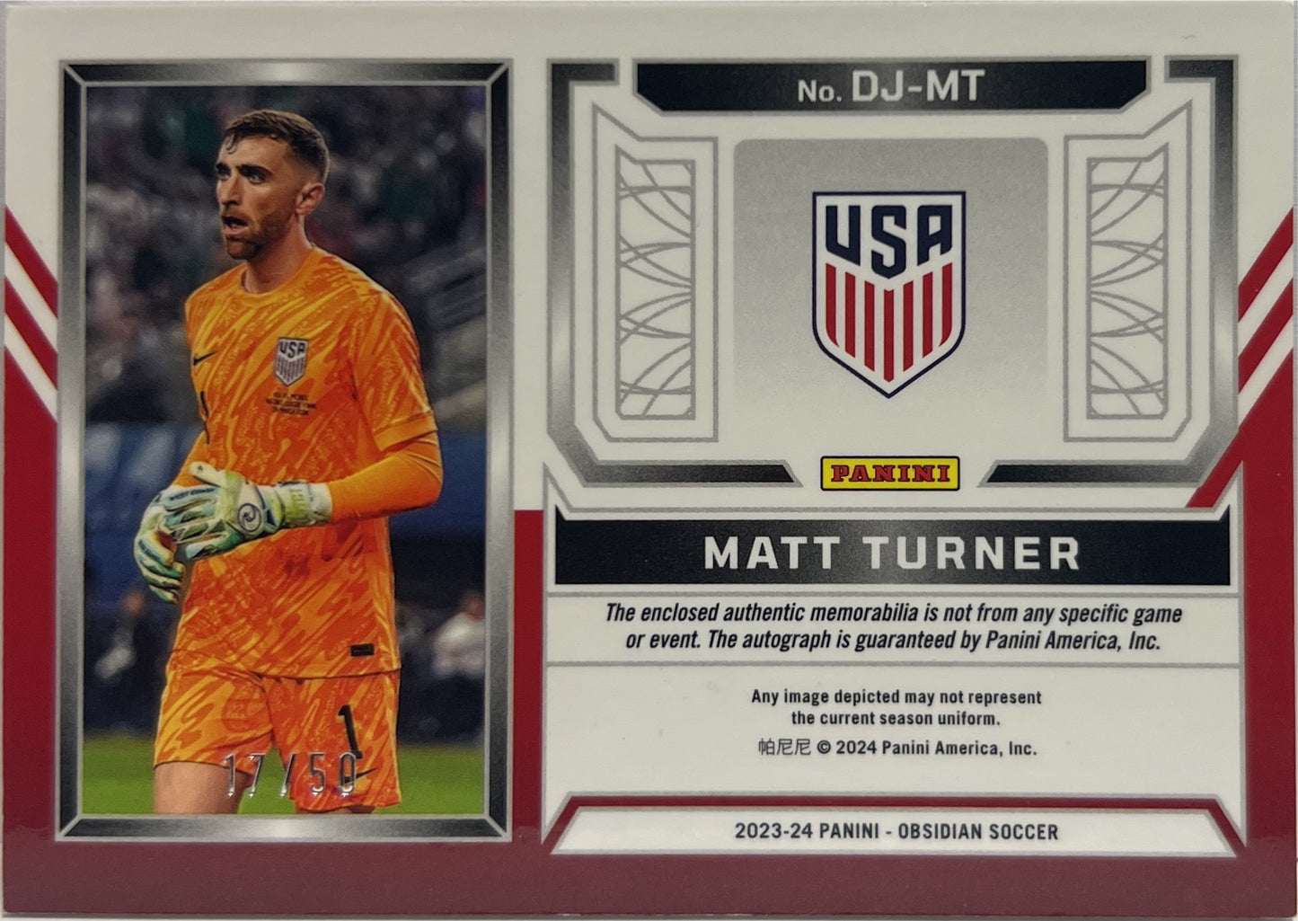 Matt Turner 17/50 Patch Autograph Ink Vitreous Obsidian 2023/24