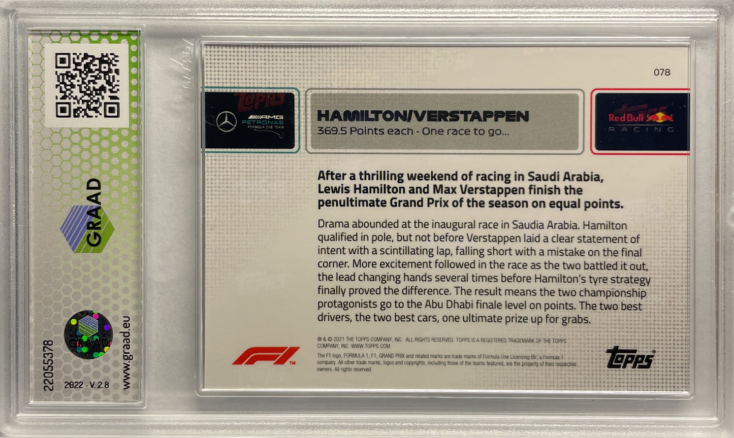 GRAAD 9.5 - Hamilton & Verstappen - F1 Topps Now #78