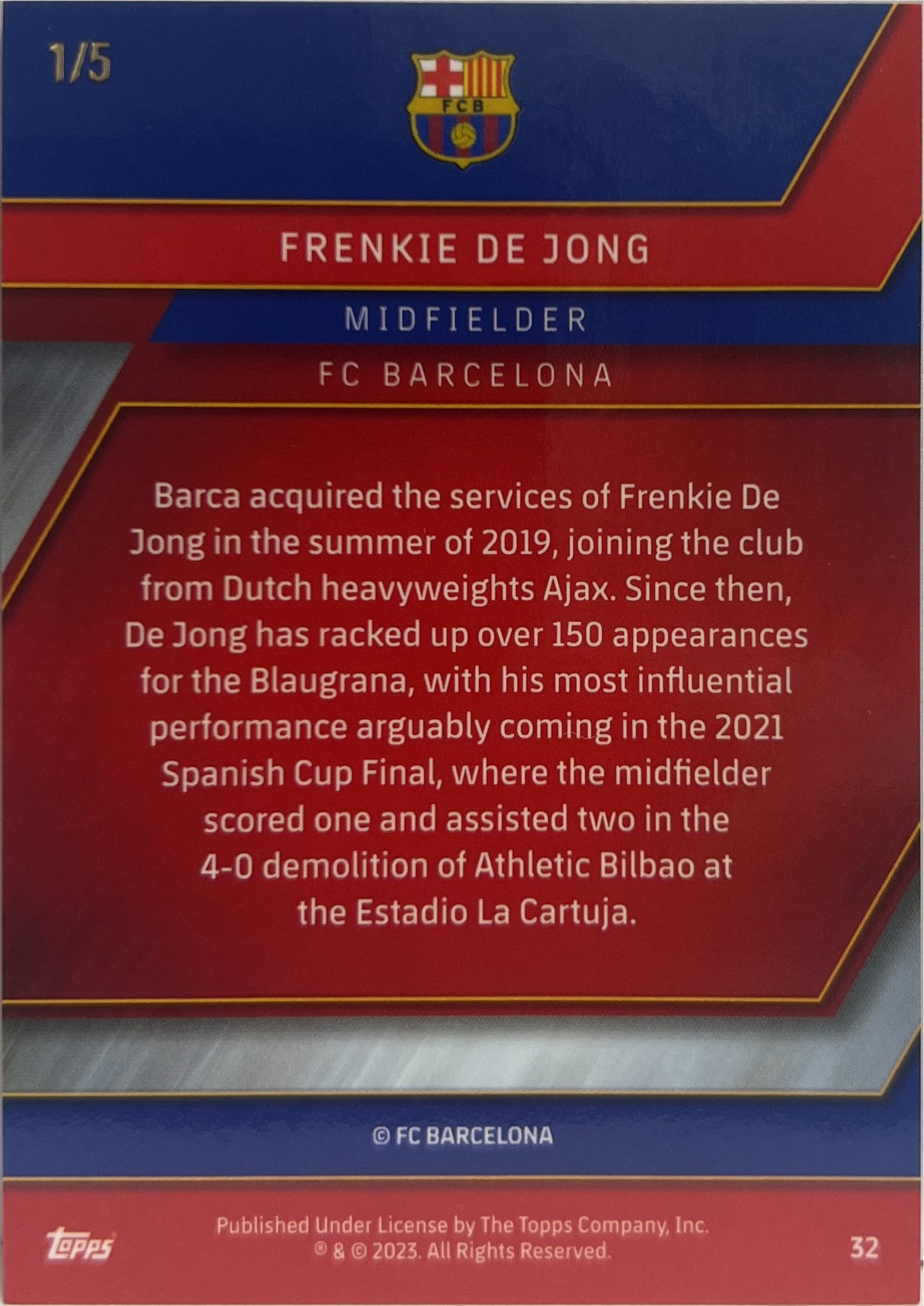Frenkie De Jong 1/5 Red Topps Chrome Barcellona 2022/23