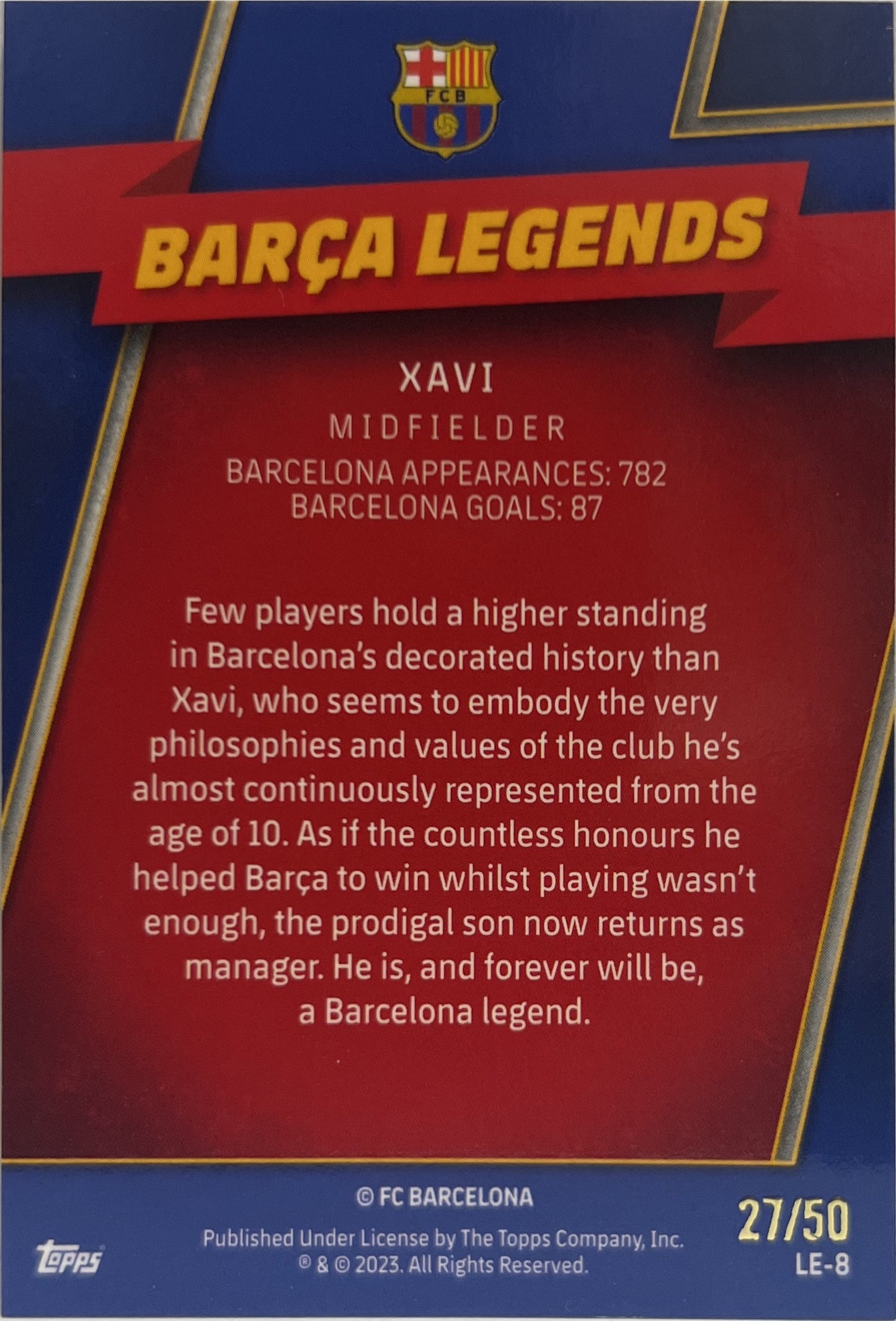 Xavi 27/50 Barca Legends Gold Topps Chrome Barcellona 2022/23