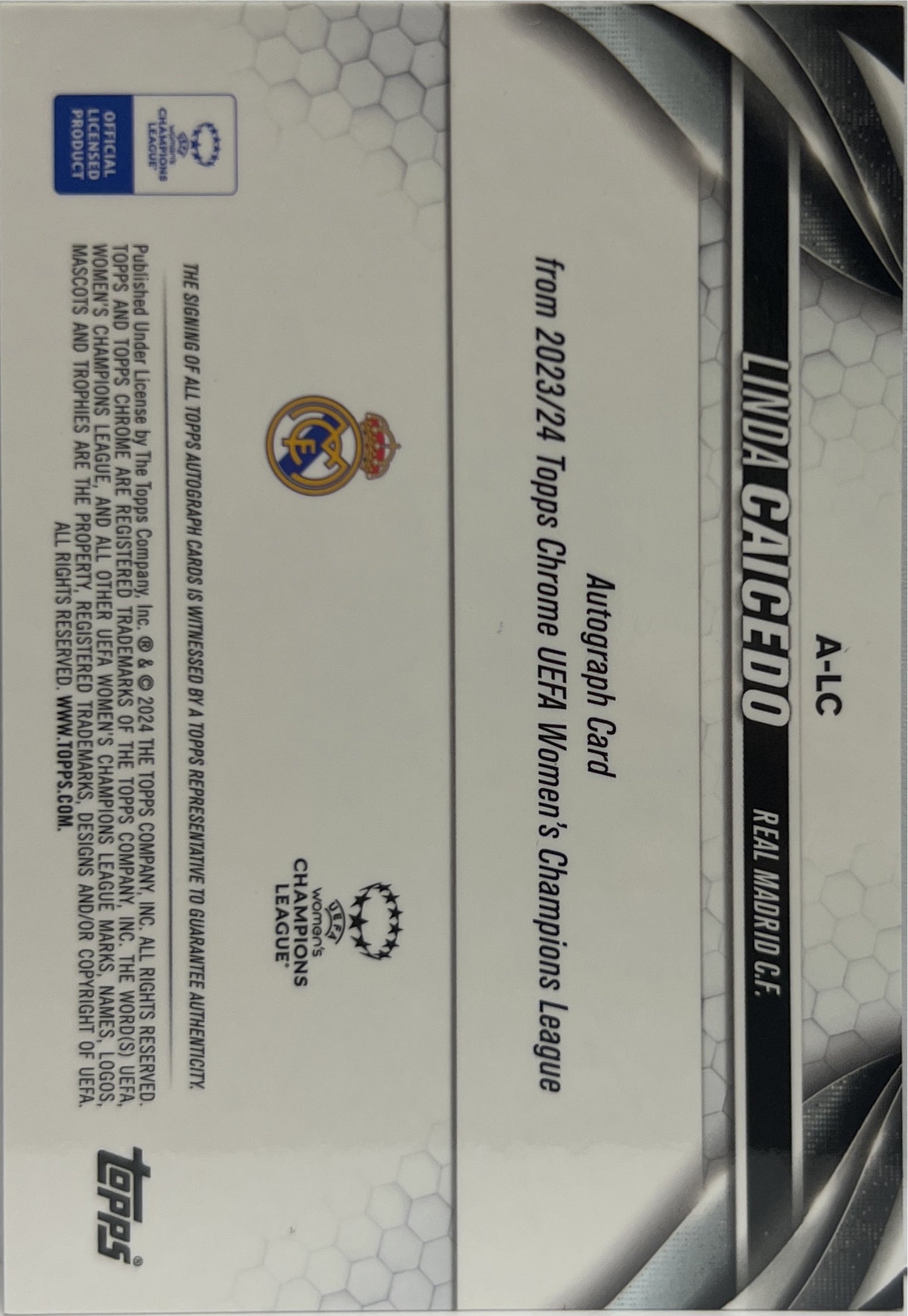 Linda Caicedo 1/150 Rookie Autograph Green Topps Chrome Uefa Women's Champions League 2022/23