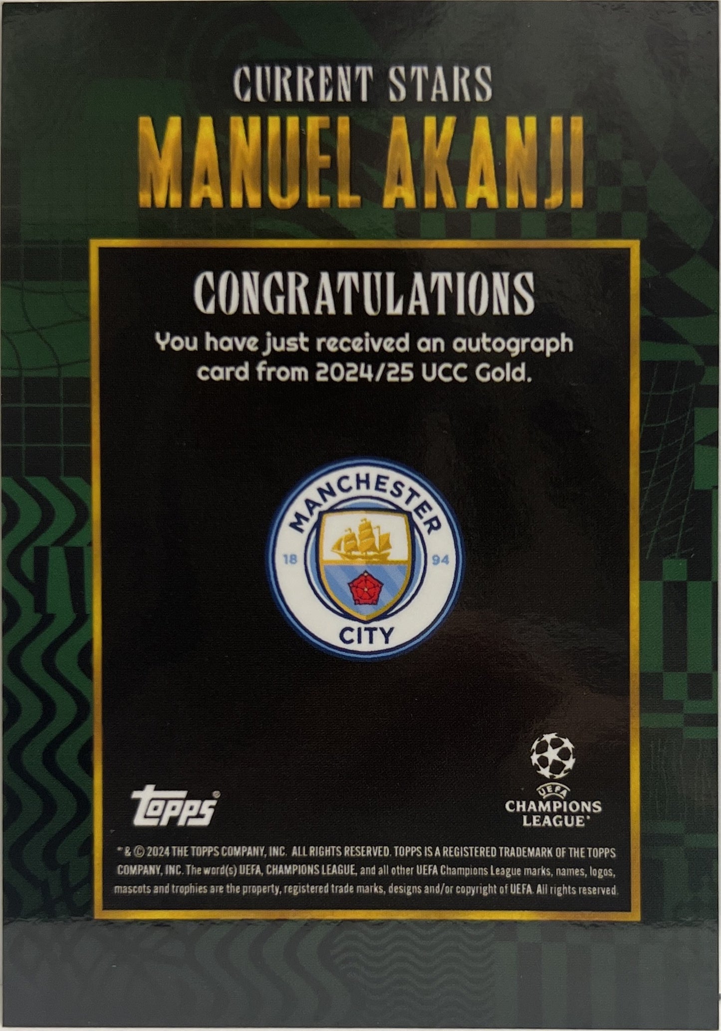 Manuel Akanji 19/99 Autograph Topps Gold UCC 2023/24