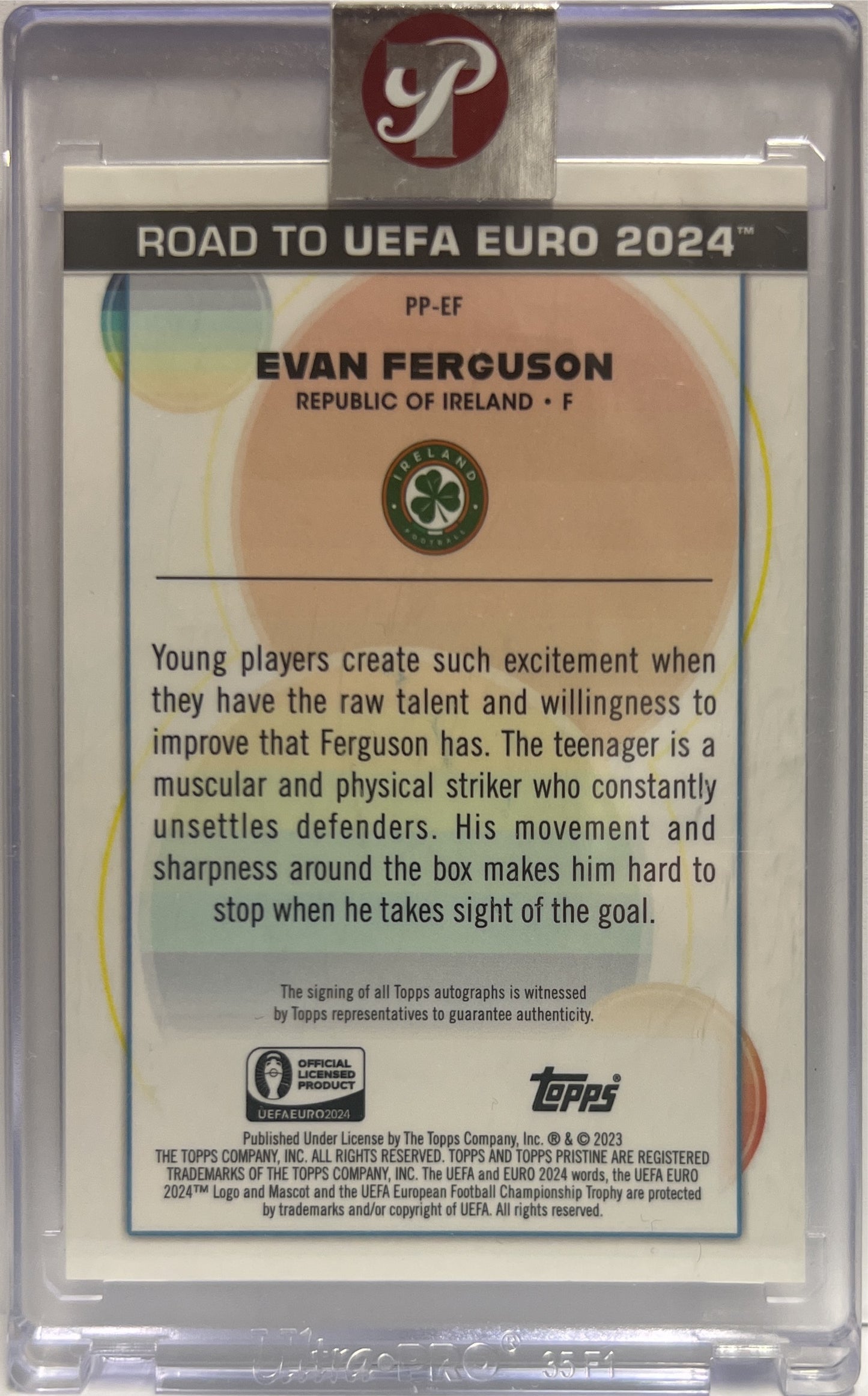 Evan Ferguson Autograph Pristine Prodigies National Debut Topps Pristine Road To Euro 2024