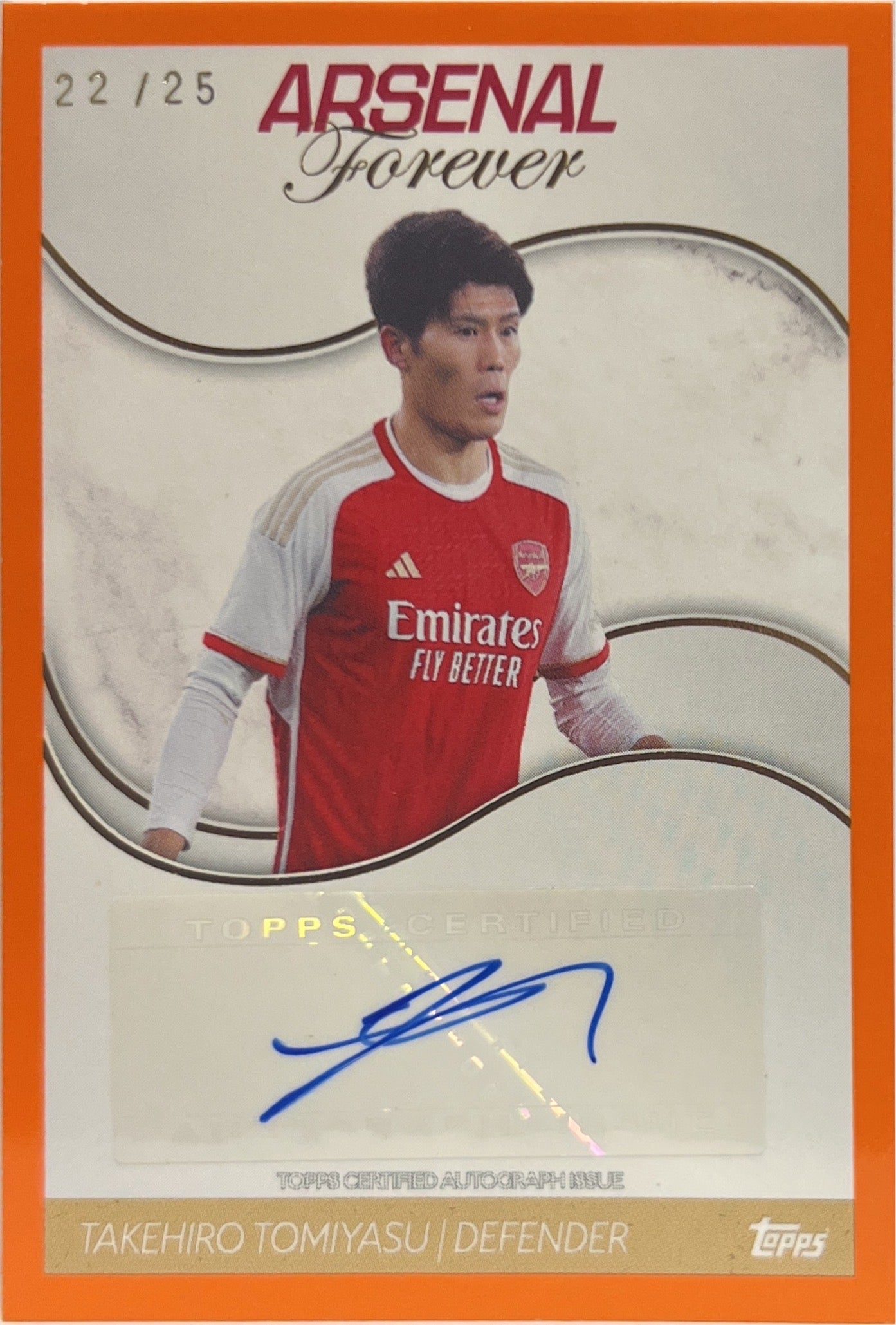 Takehiro Tomiyasu 22/25 Autograph Orange Topps Arsenal Forever 2023/24
