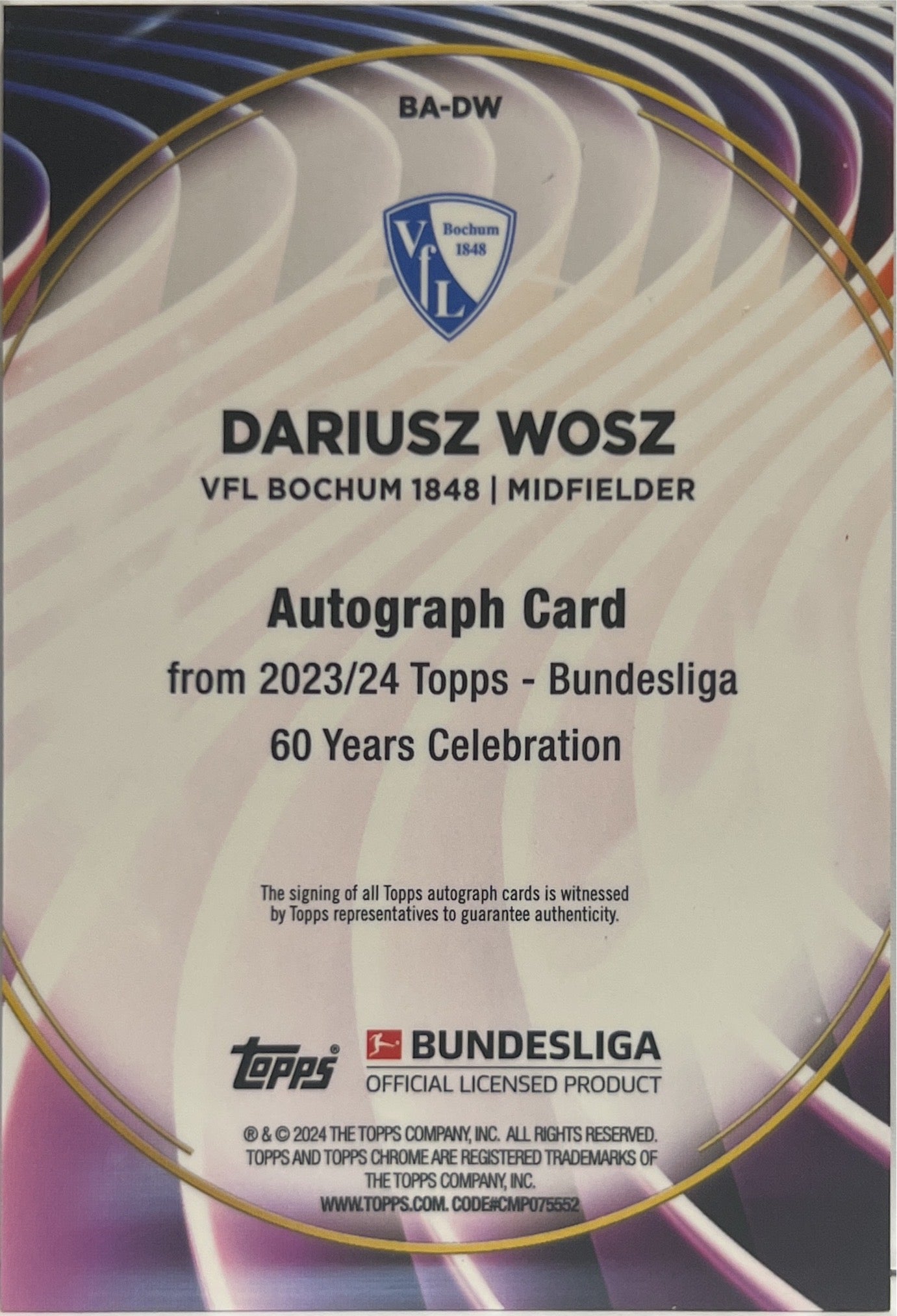 Dariusz Wosz 33/60 Autograph Topps 60 Years Celebration Bundesliga 2023/24