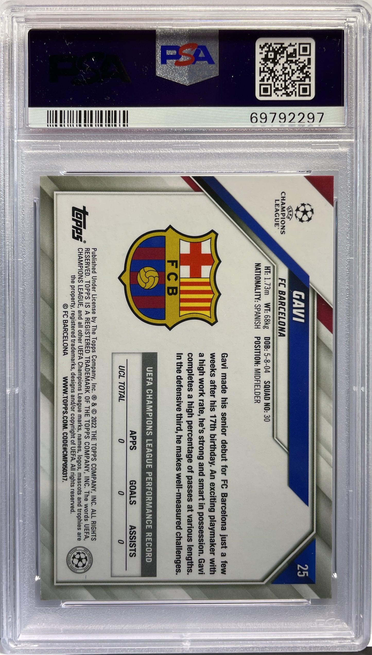 PSA 10 - Gavi Rookie - Topps Chrome Sapphire UCL 2021/22