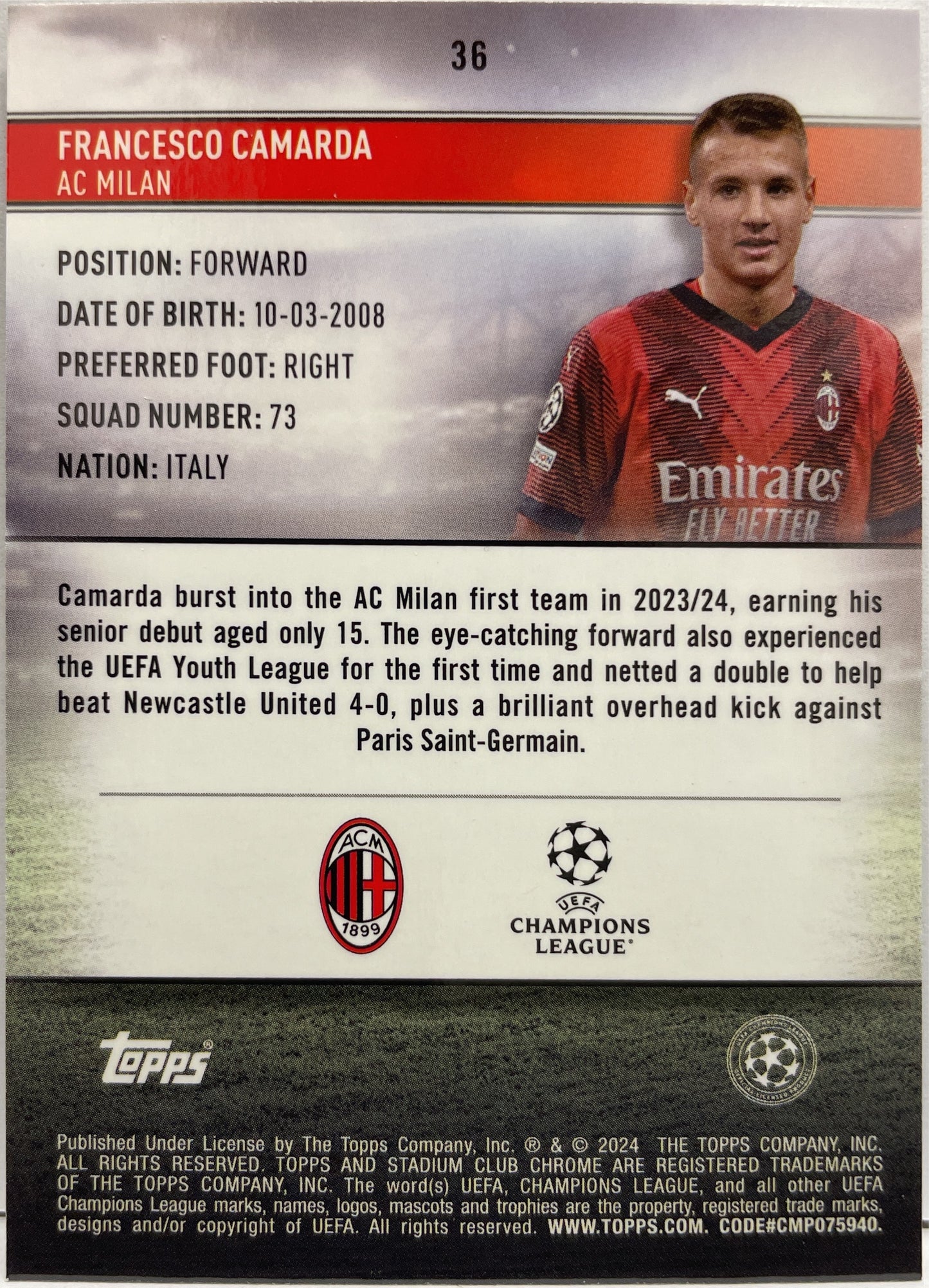 Francesco Camarda Rookie Topps Chrome Stadium Club 2023/24